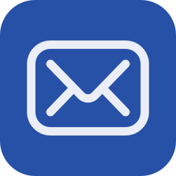 Icon of a white email envelope on a blue background