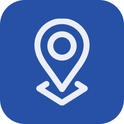 Blue app icon with a white location pin symbol.