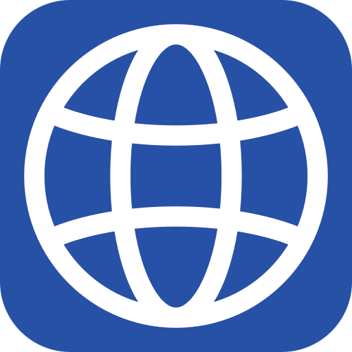 Icon of a globe, symbolizing the internet or worldwide connectivity, on a blue background.