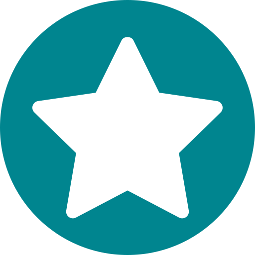 A white star inside a teal circular background.