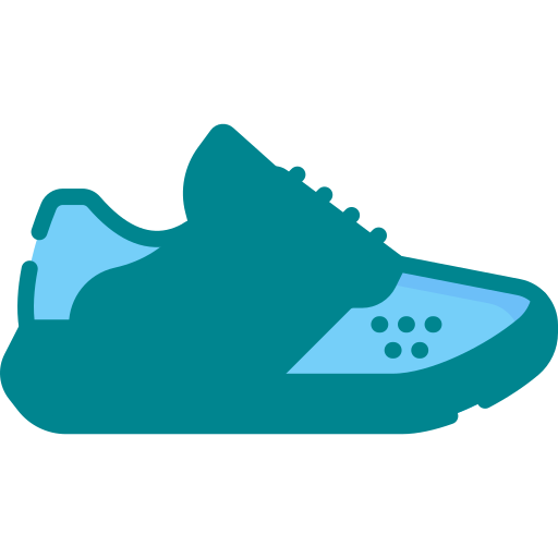 Stylized illustration of a blue running shoe.