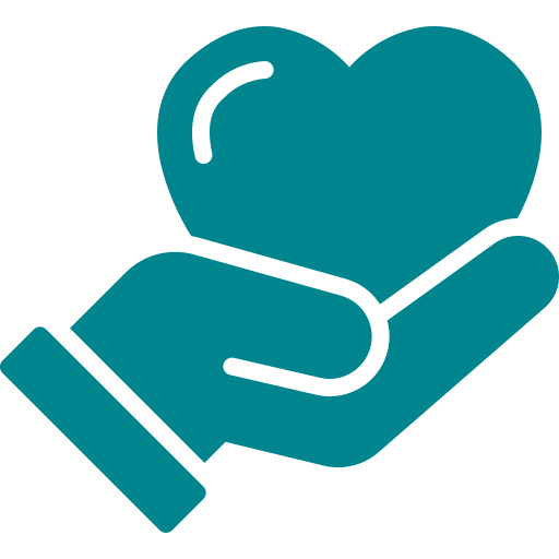 A hand holding a heart, symbolizing care and compassion.
