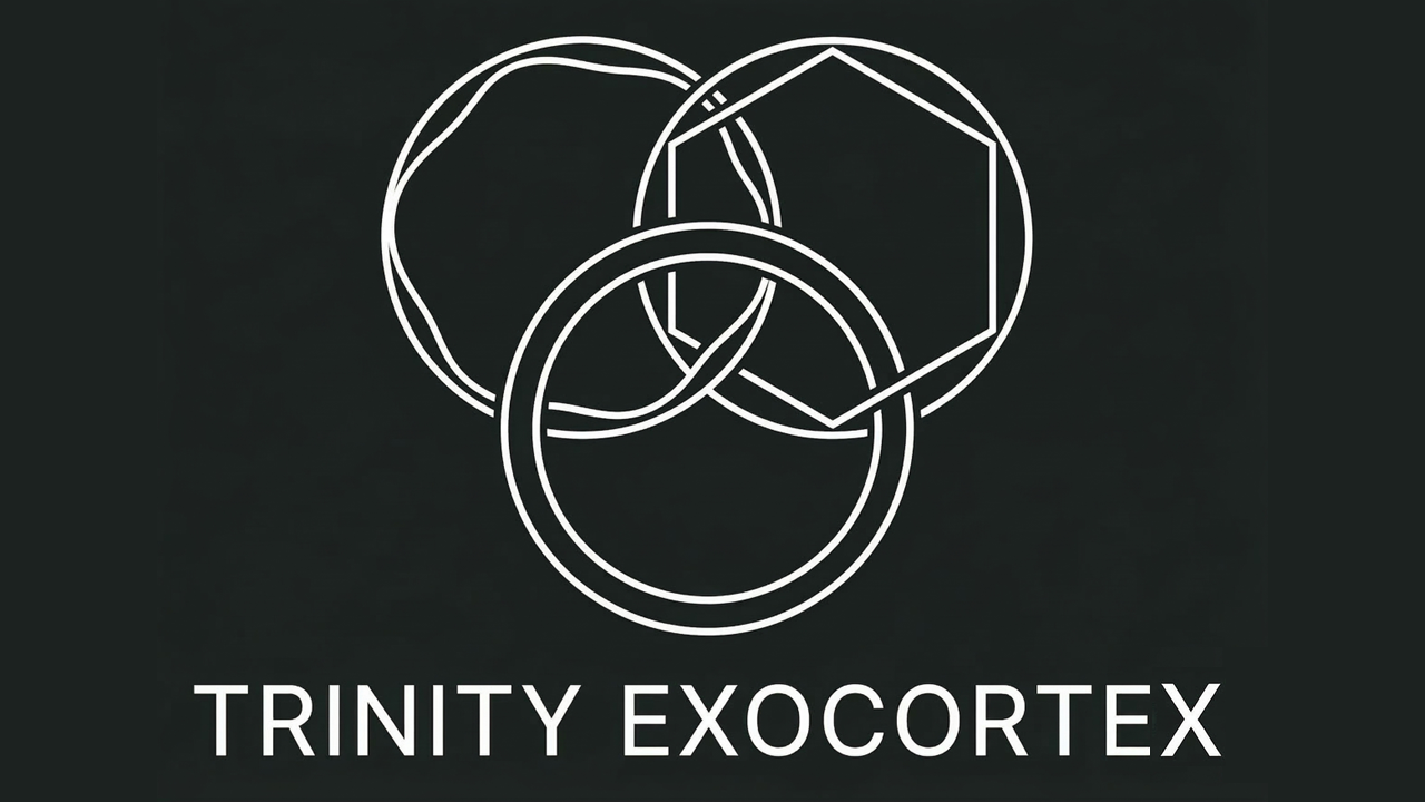 Logo for Trinity Exocortex featuring overlapping geometric shapes and the company name