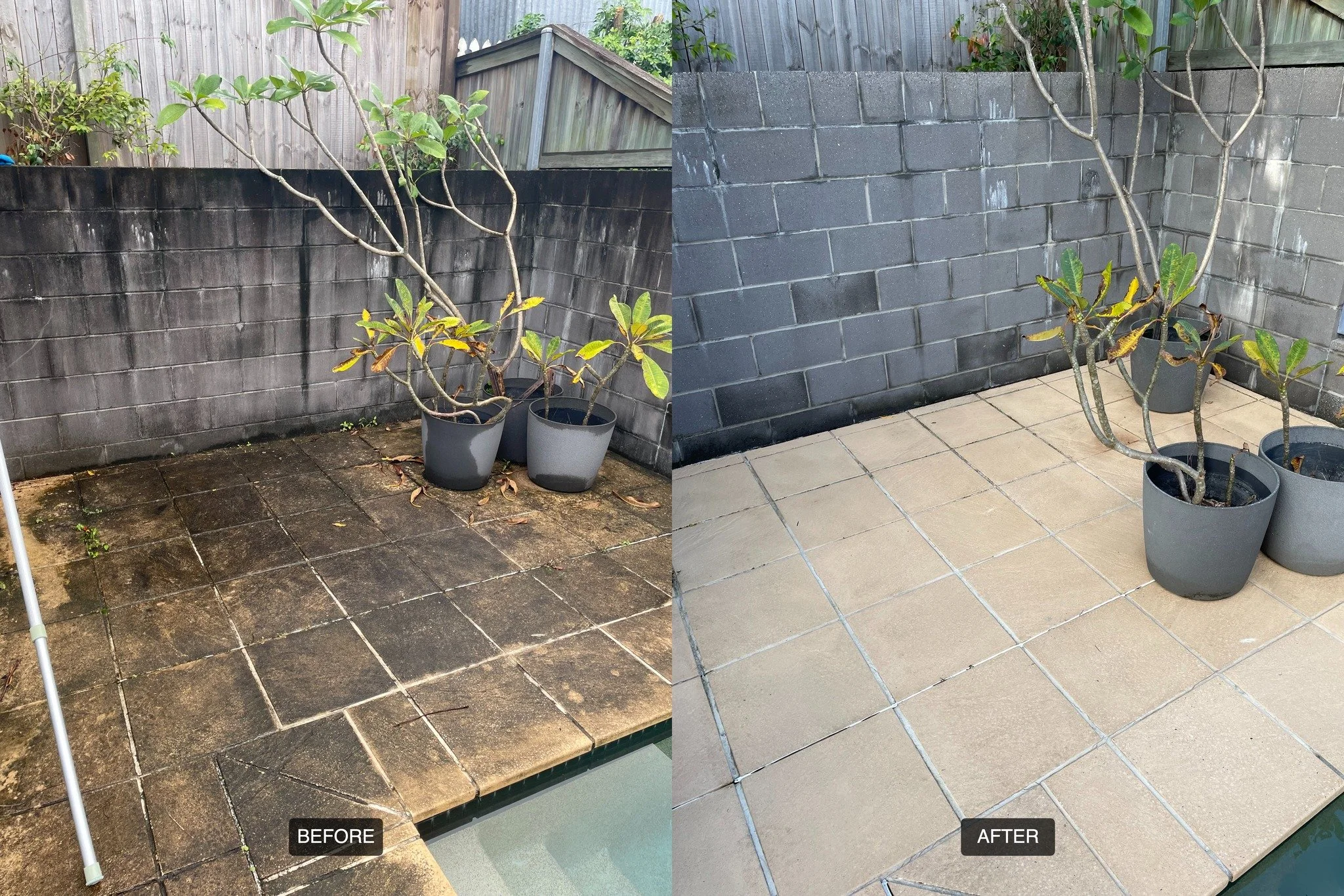 High‑detail cleaning of tiled, concrete, or stone outdoor living areas.