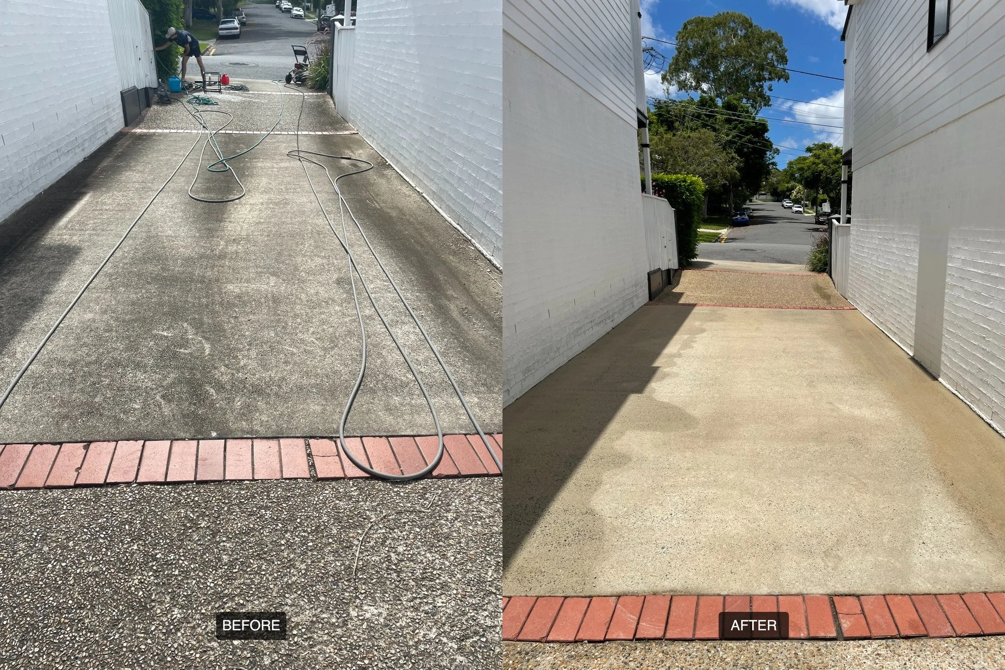Removal of oil stains, mould, algae, and built‑up grime from concrete and paved driveways/walkways.