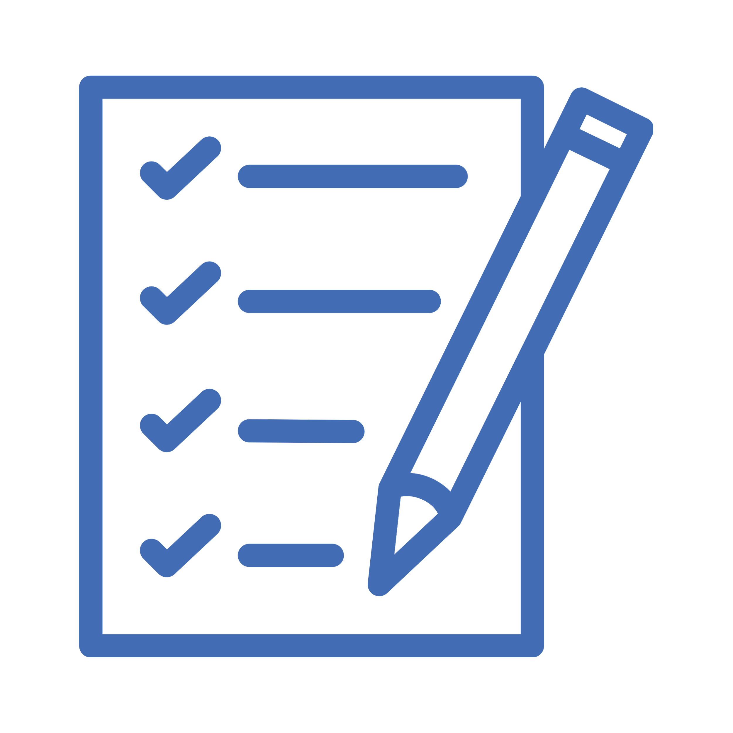 Icon of a clipboard with checkmarks and a pen.