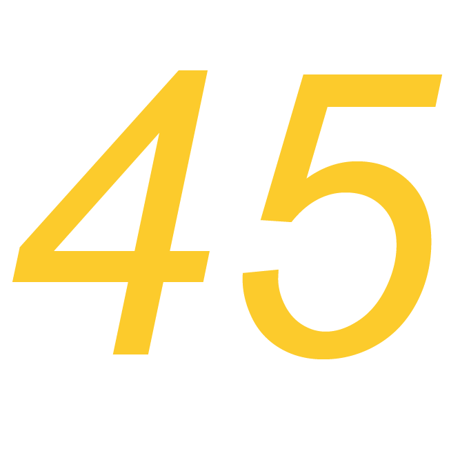 Yellow number 45 on a black background.