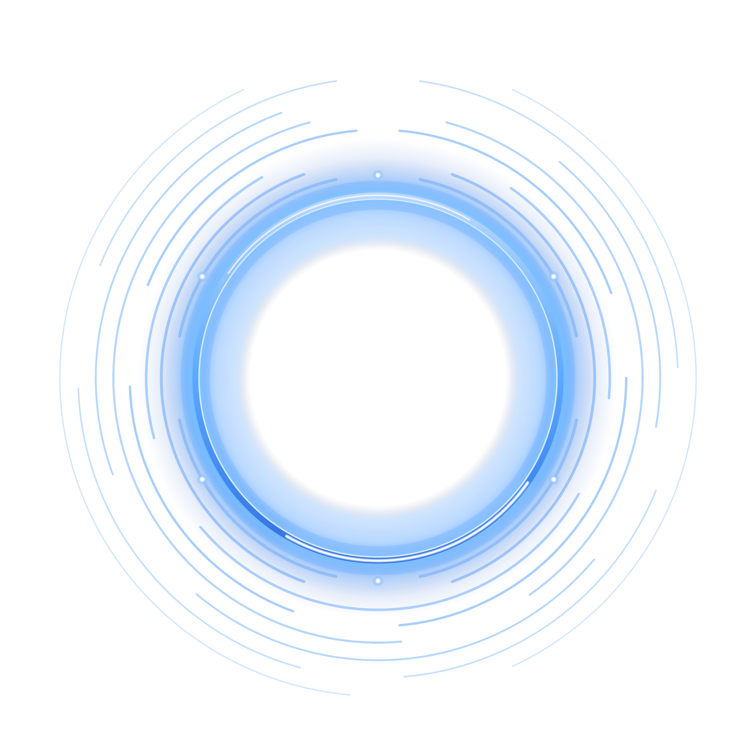 Futuristic digital graphic with concentric blue rings and glowing white points on a black background, featuring the text 'Cyber' in white in the center.