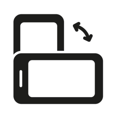 Icon of a smartphone with an arrow indicating to tilt.