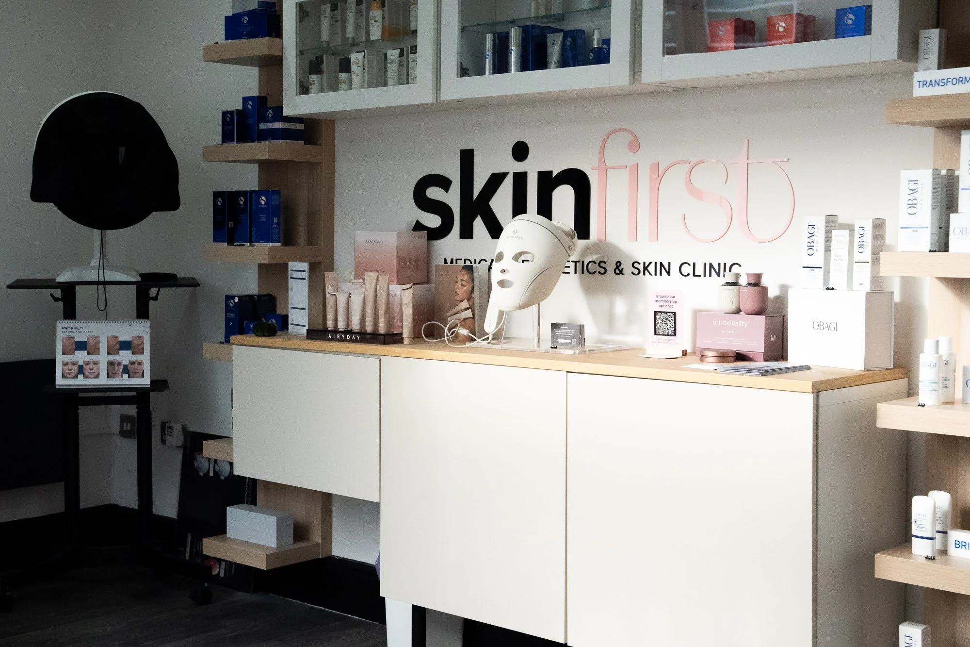 Obagi and iS Clinical skincare on display at SkinFirst, an authorised stockist in Warrington