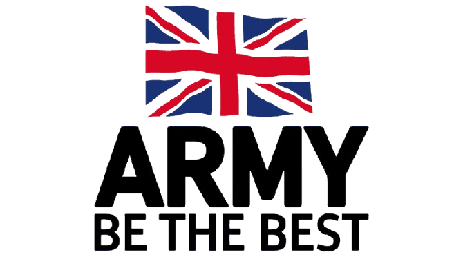 Stylized banner with a British flag at the top, and the words 'ARMY BE THE BEST' in bold black letters underneath.