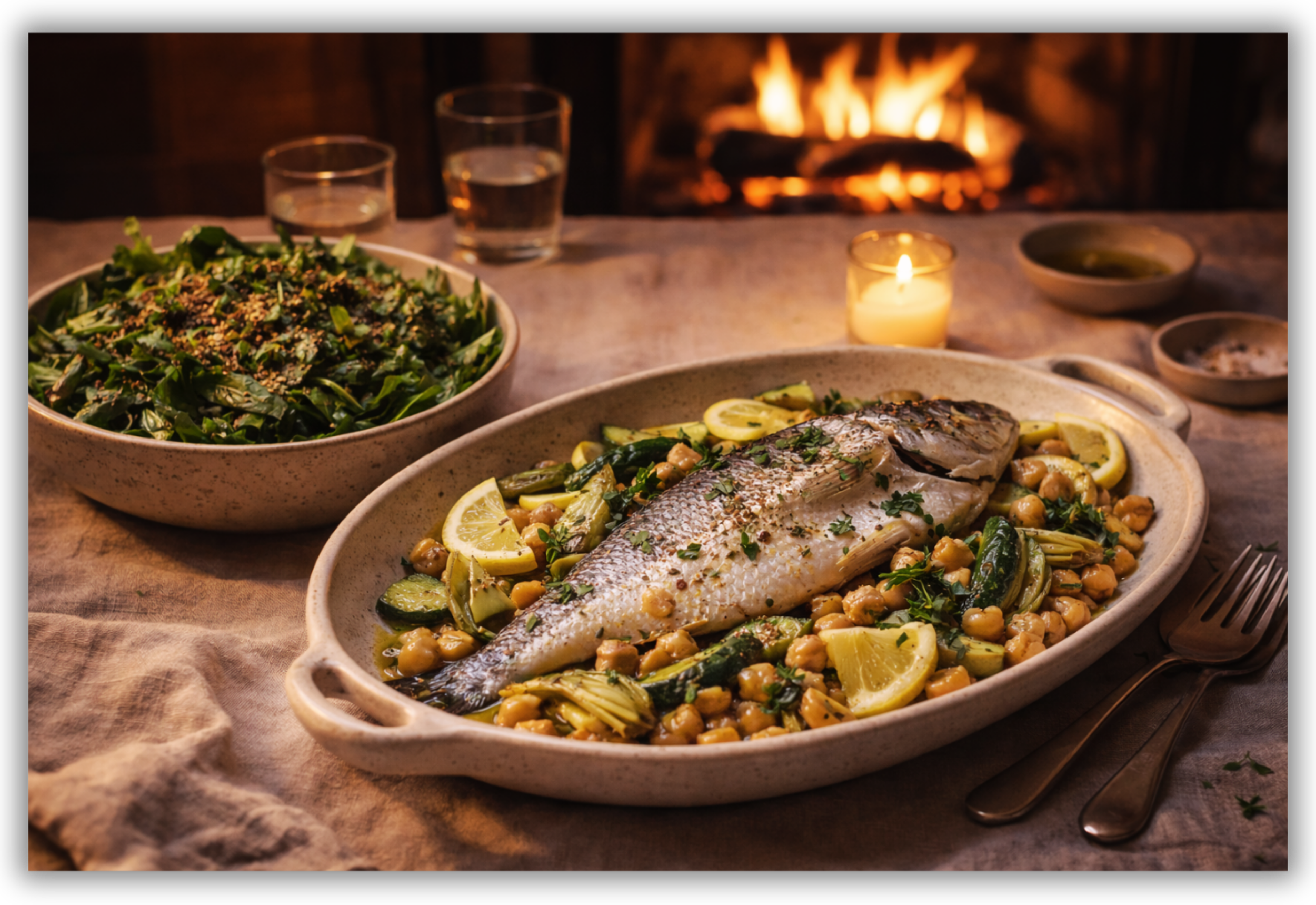 Baked Fish with Vegetables, Served Family-Style


