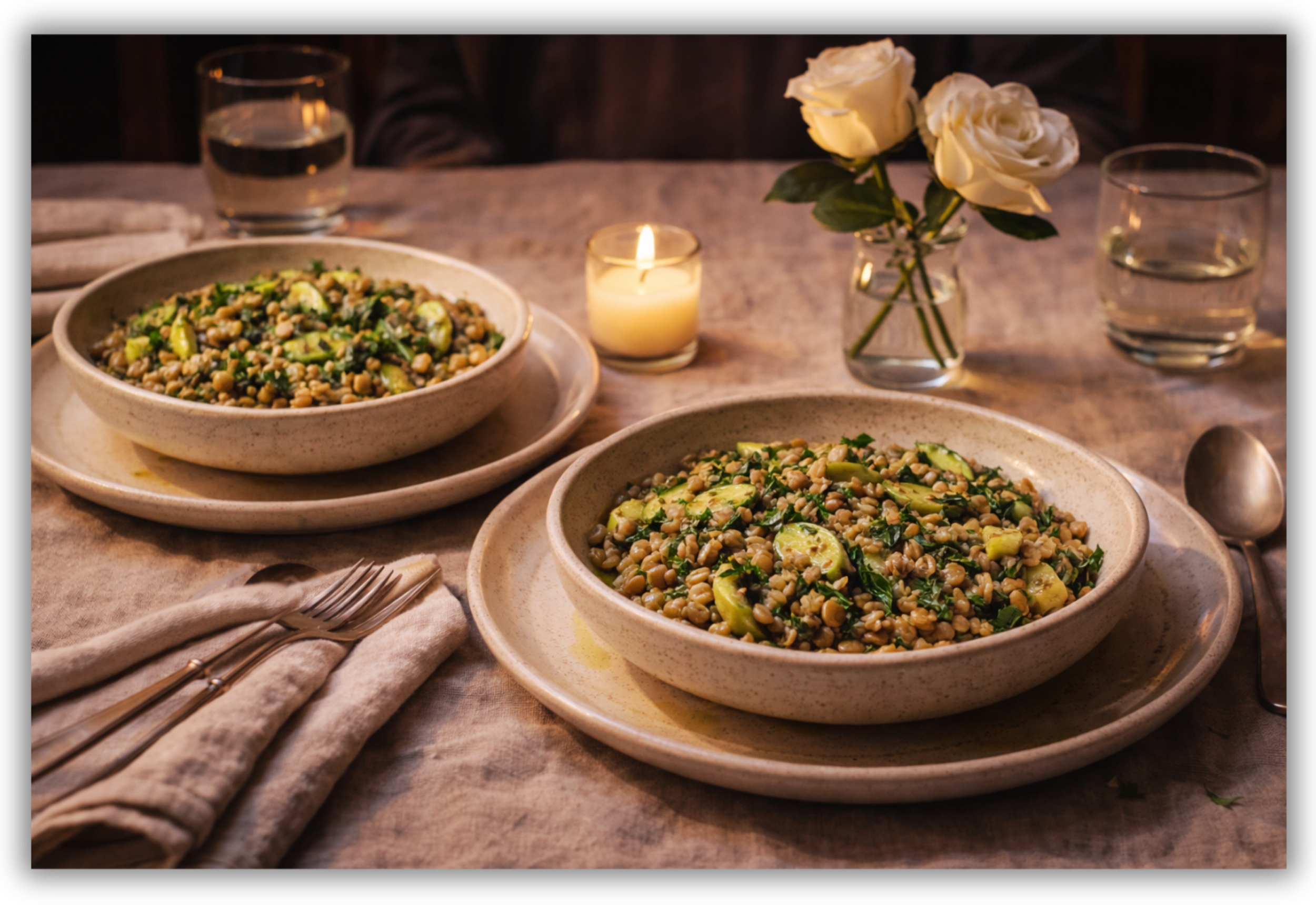 Lentils with Vegetables and Herbs, Shared Warm


