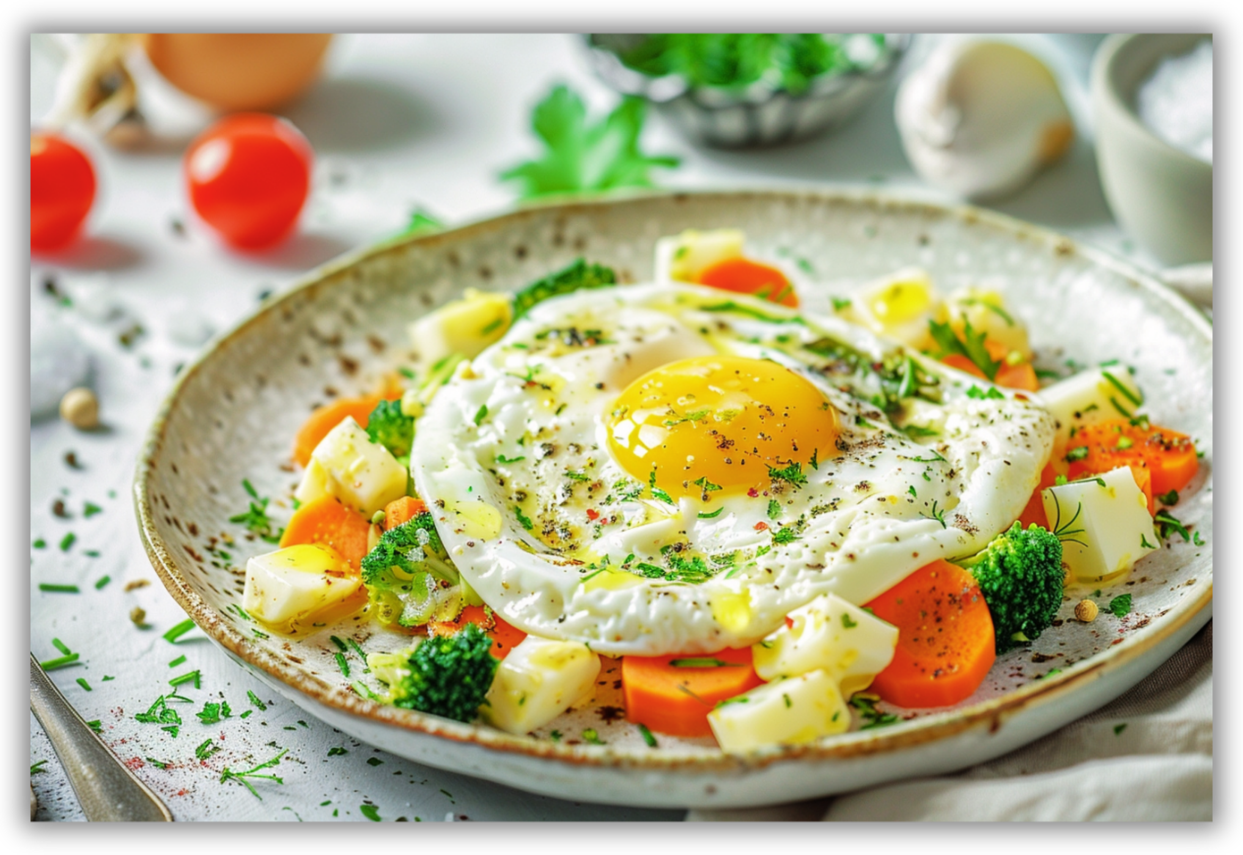 Eggs with Herbs
and Steamed Vegetables