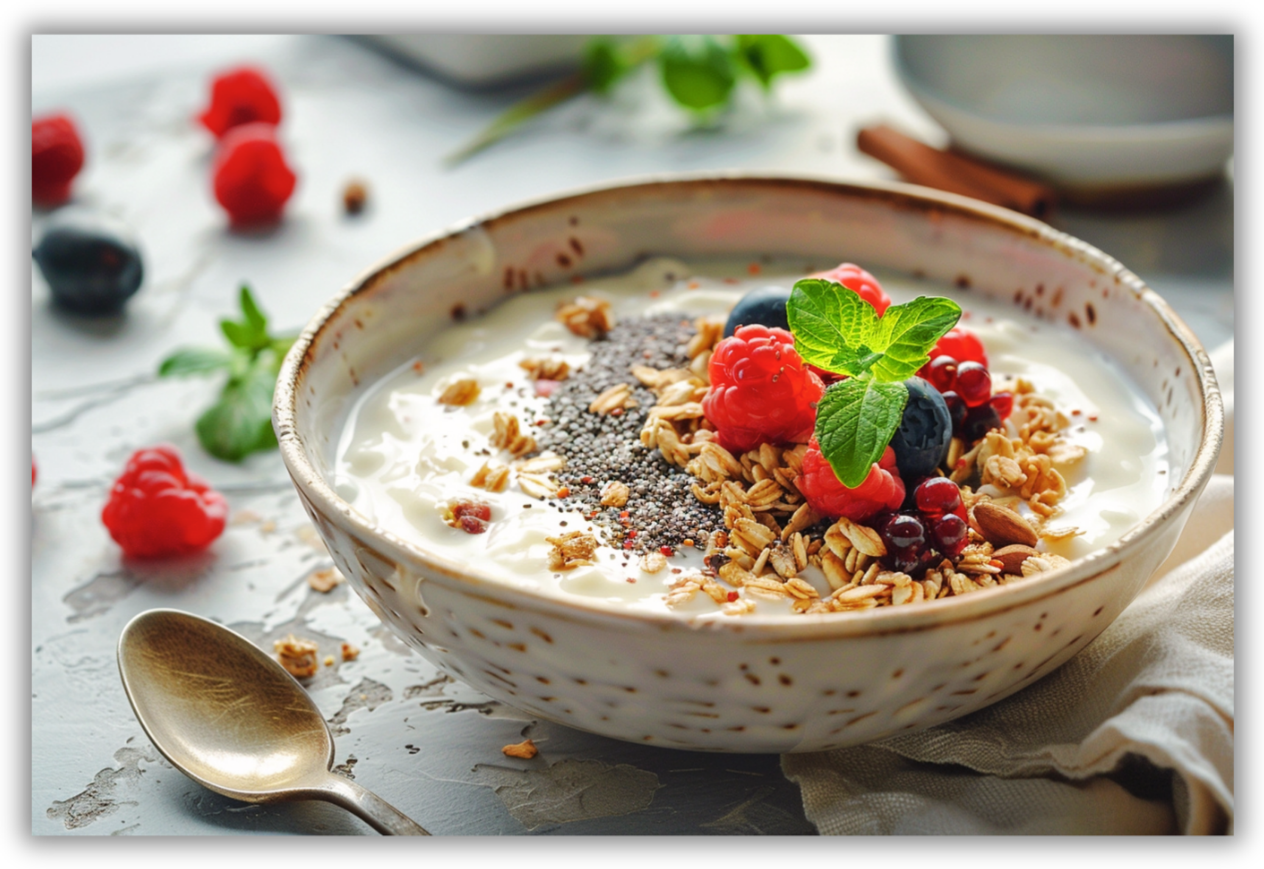 Yogurt, Berries, and Seeds with Olive oil