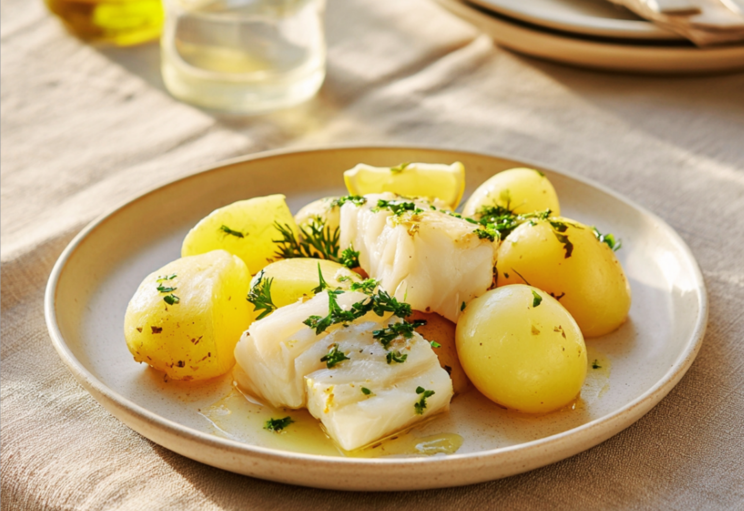 White Fish with Potatoes and Olive Oil