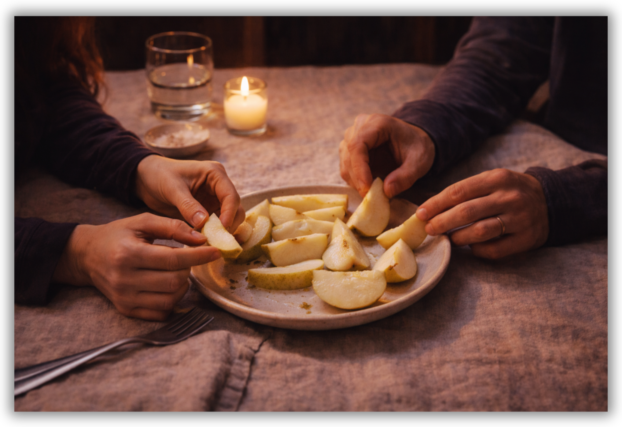 Fruit Cut Slowly, Shared from One Plate