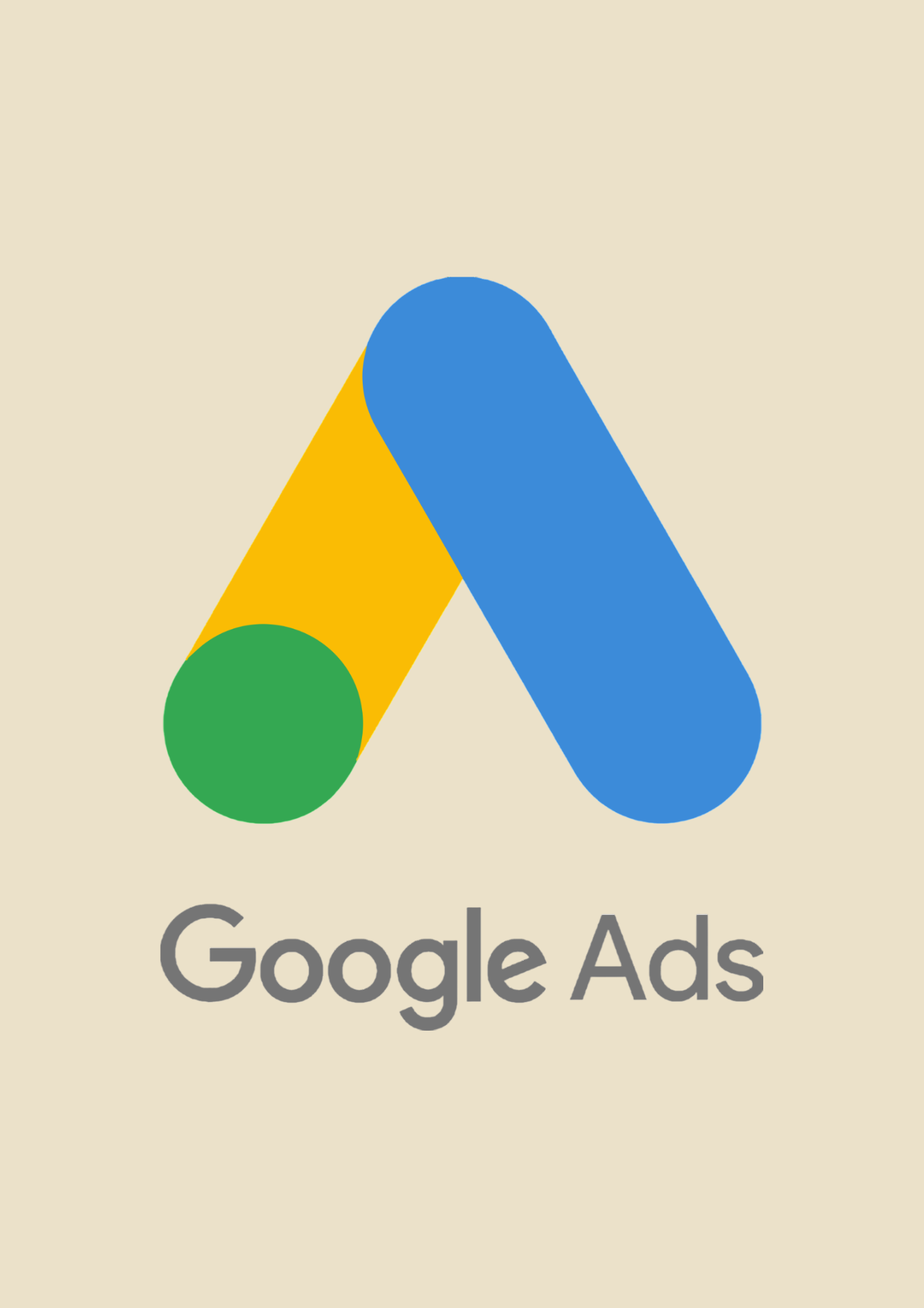 Google Ads Logo mit bunten, flachen, geometrischen Formen auf hellbeigem Hintergrund