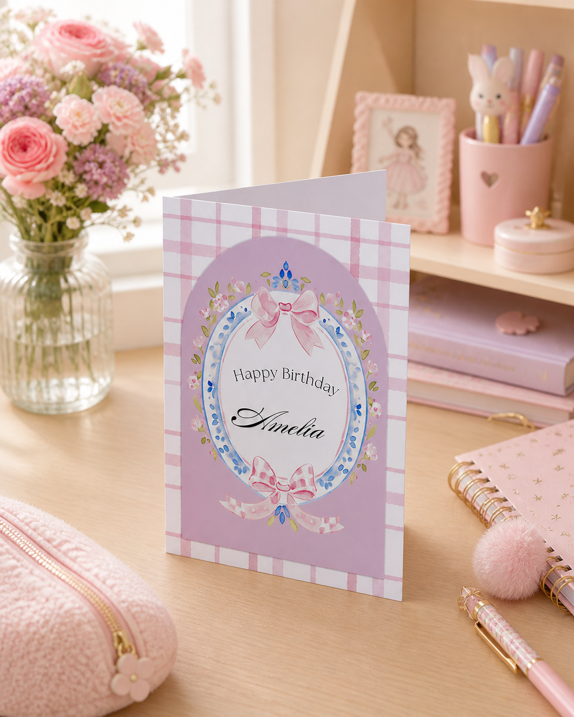 Personalised Mauve Floral Birthday Card