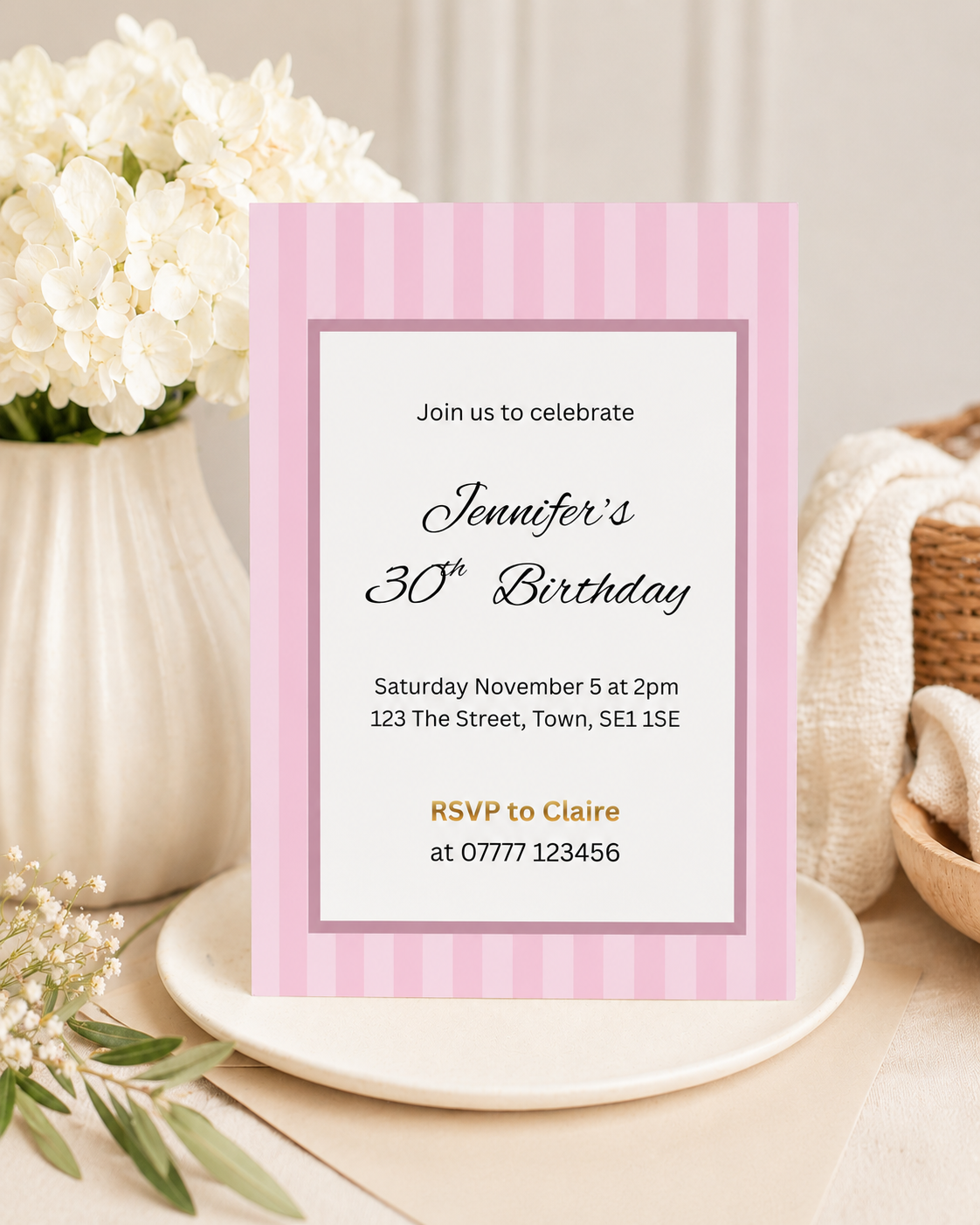 Pink Stripe Party Invitation