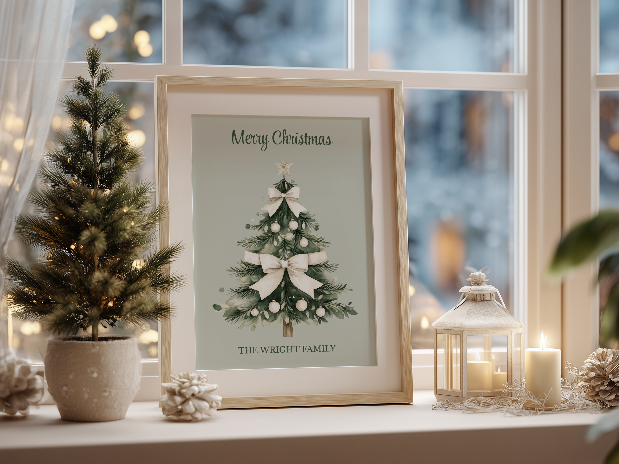 Personalised Christmas Family Print, Custom Christmas Tree Wall Art