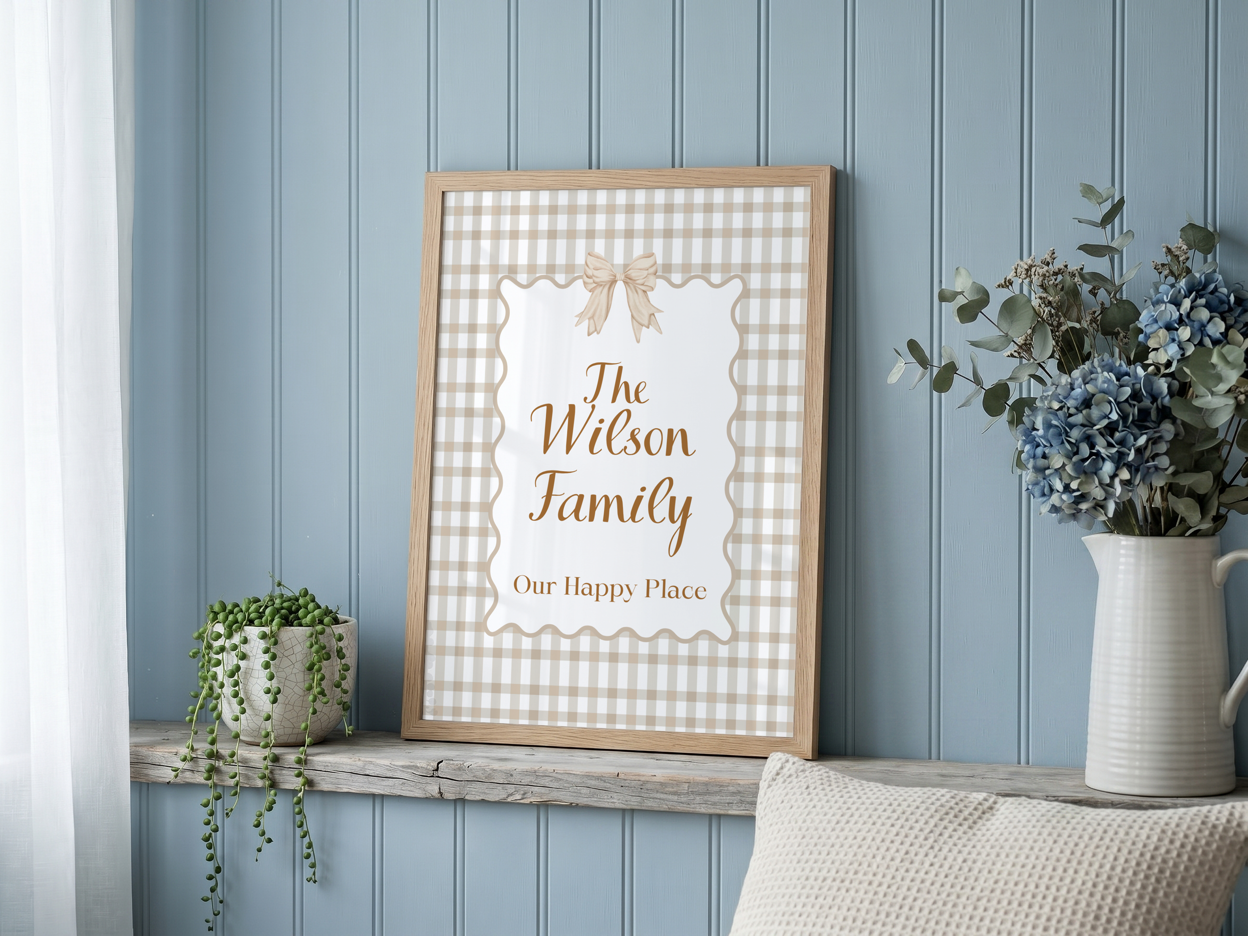 Neutral Gingham Custom Family Name Print