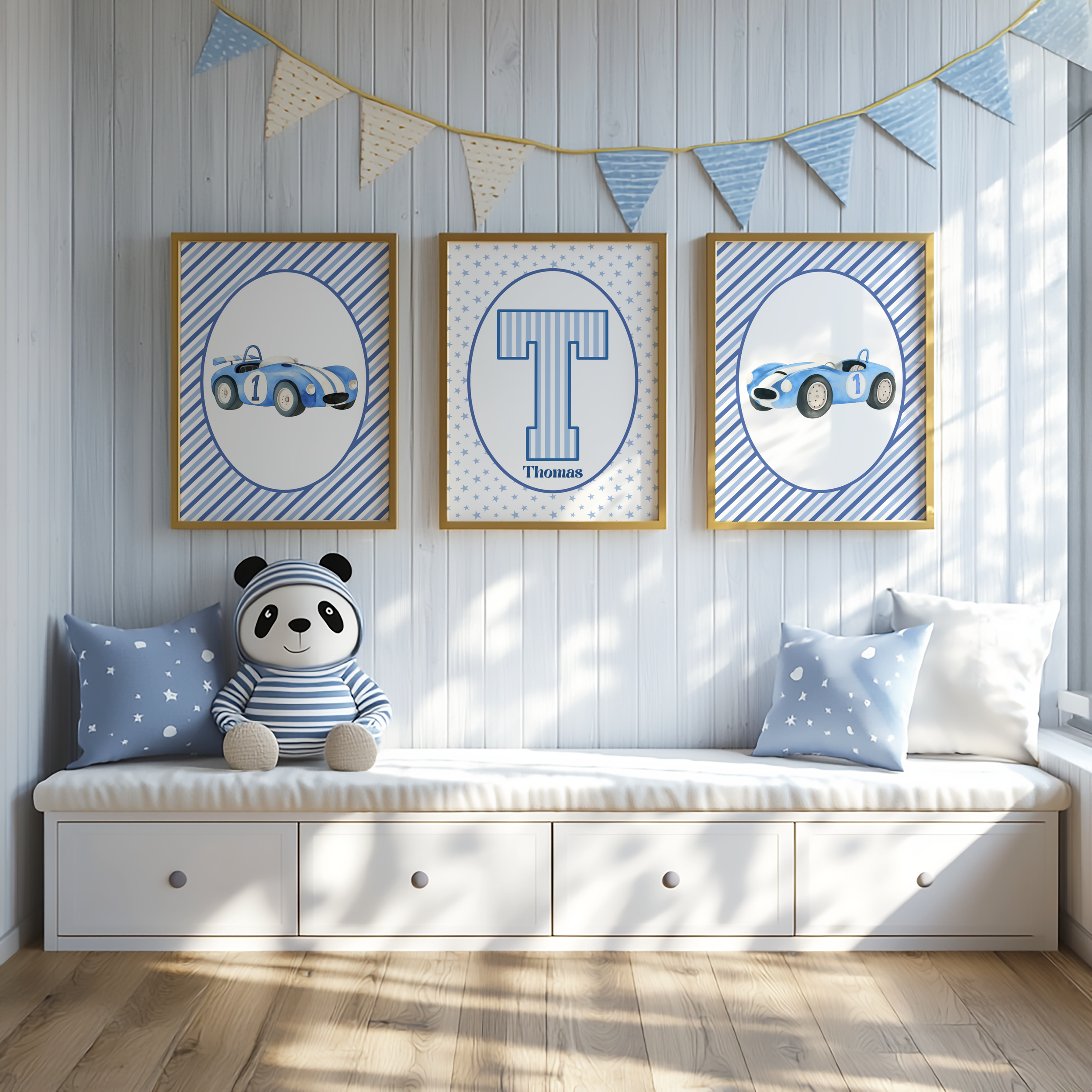 Boys Car Theme Custom Name Print Set