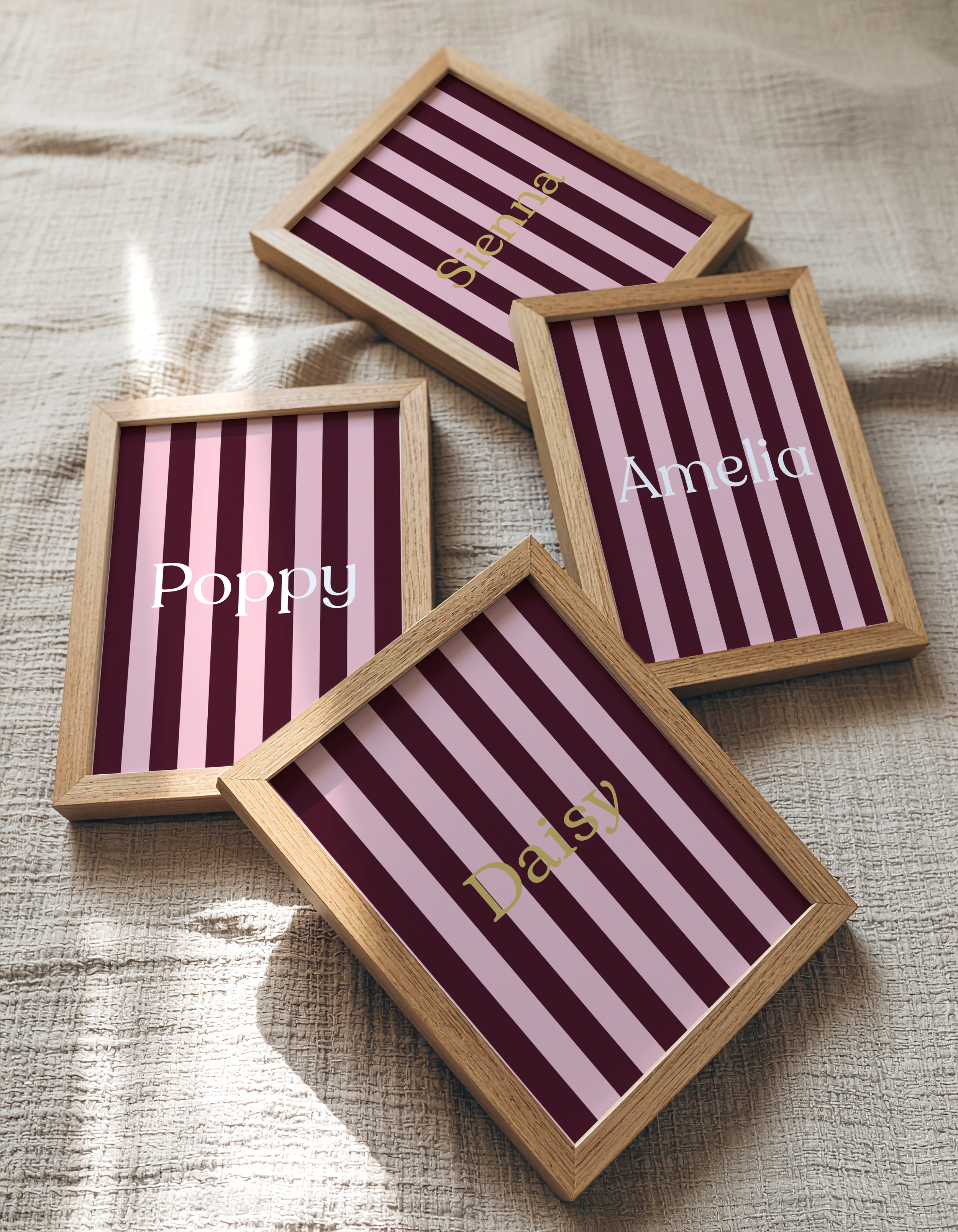 Burgundy & Pink Personalised Name Print