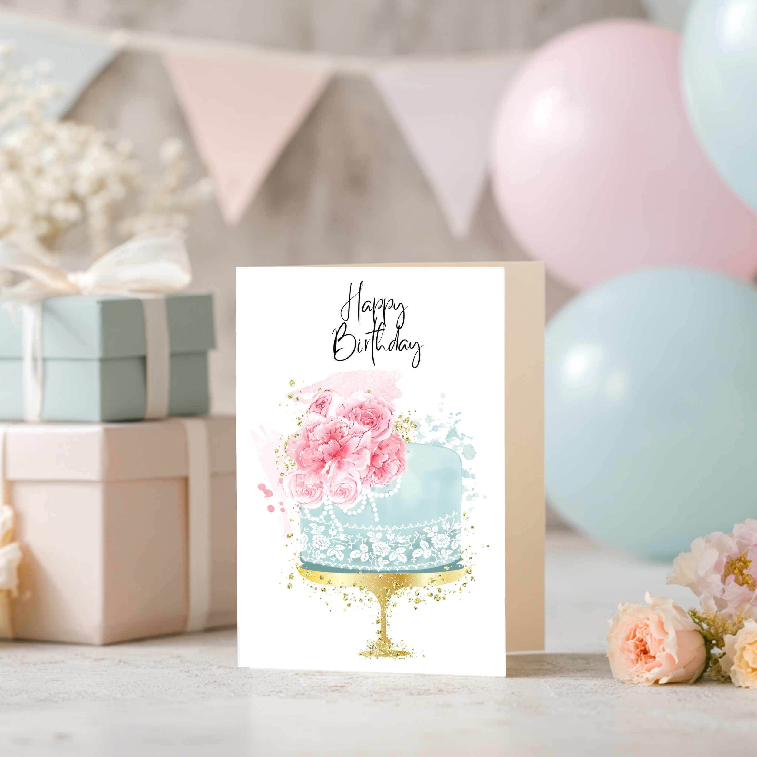 Personalised Floral Cake Birthday Card