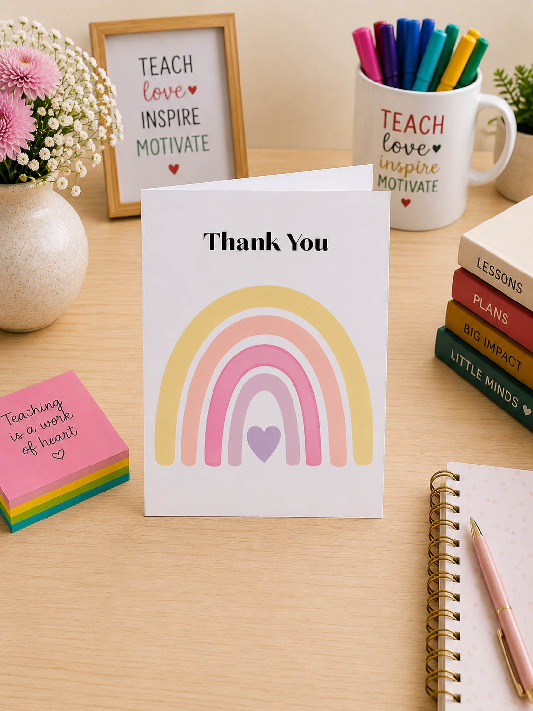 Yellow & Pink Rainbow Thank You Card