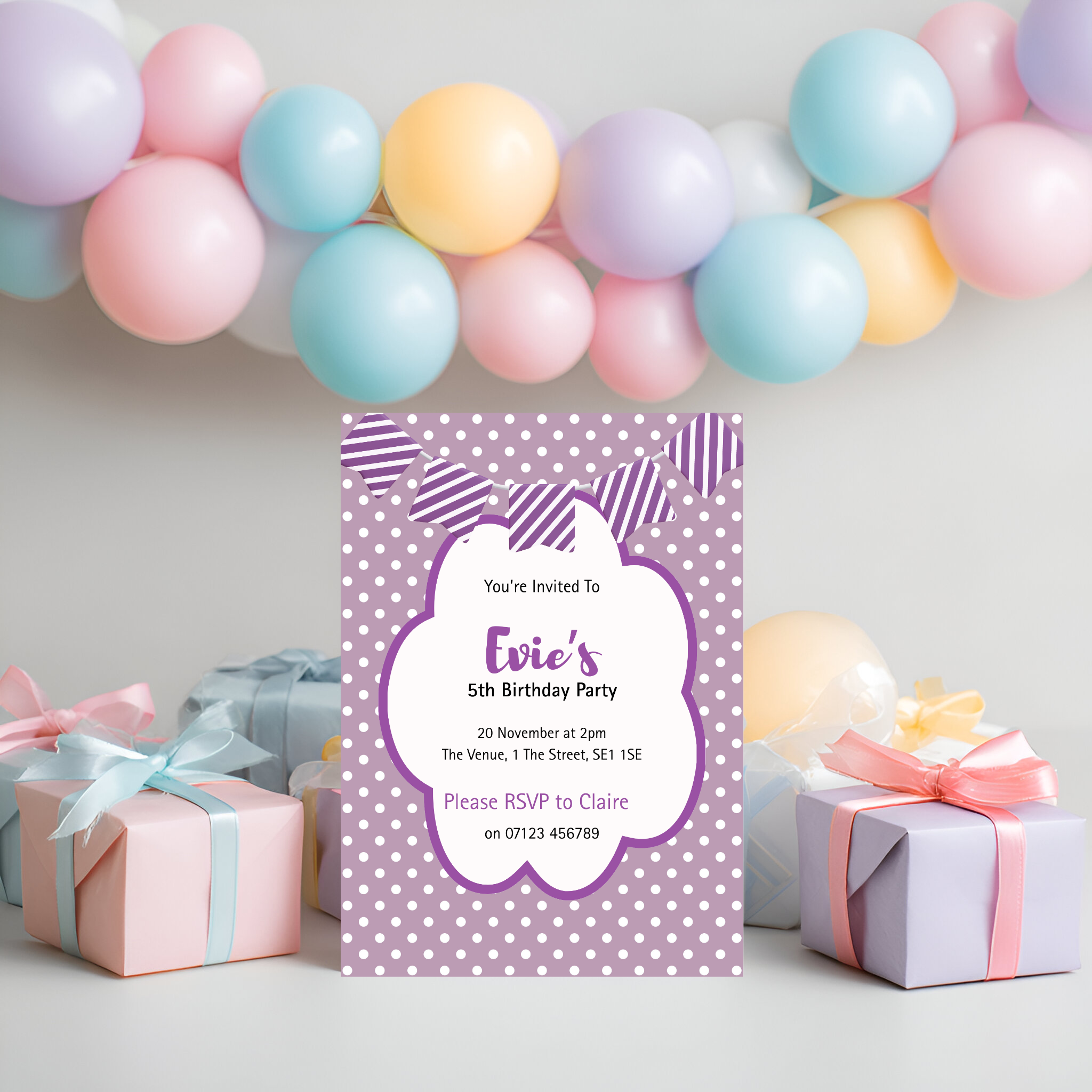 Purple Green Polka Dot Invitation