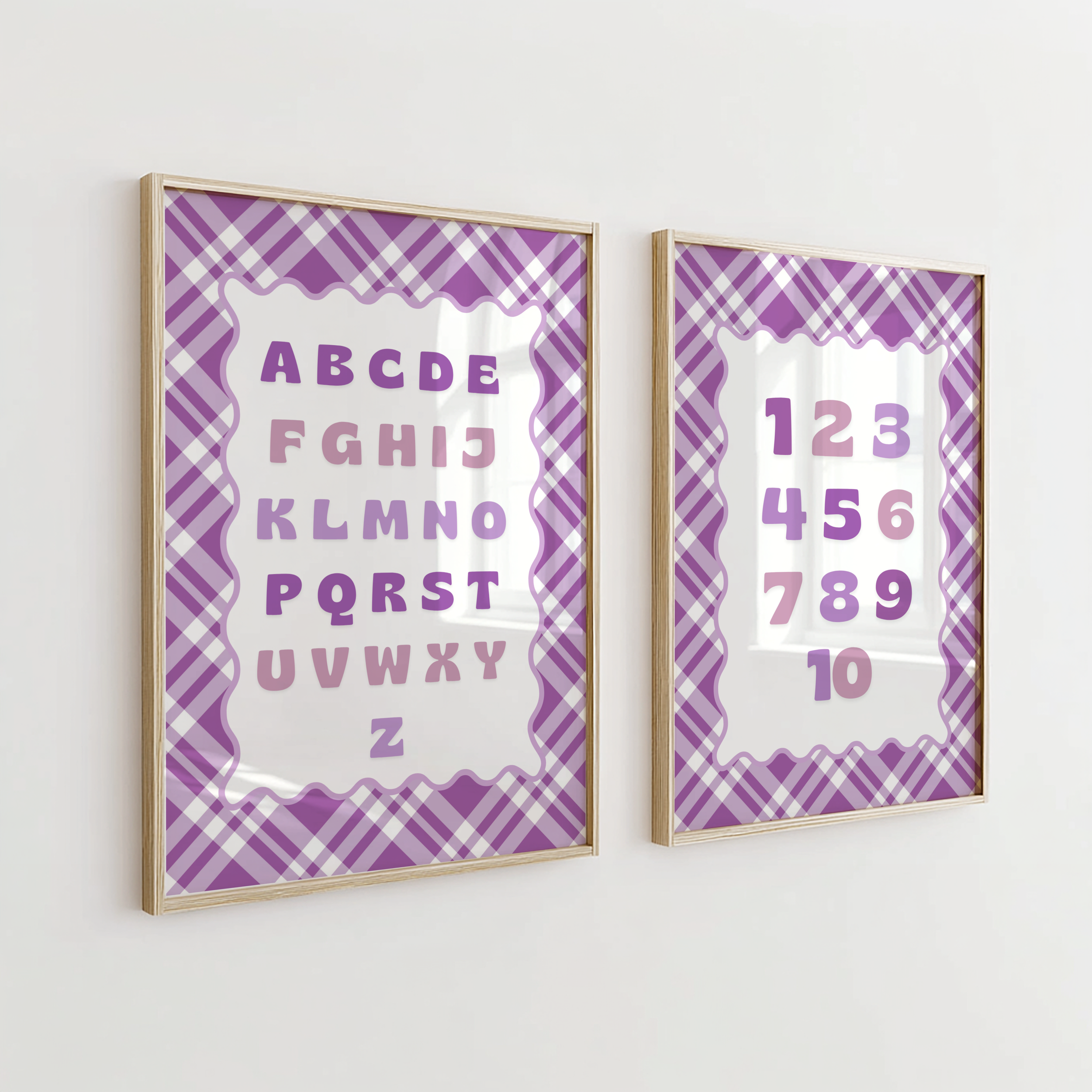 Purple Plaid Alphabet & Numbers Print Set