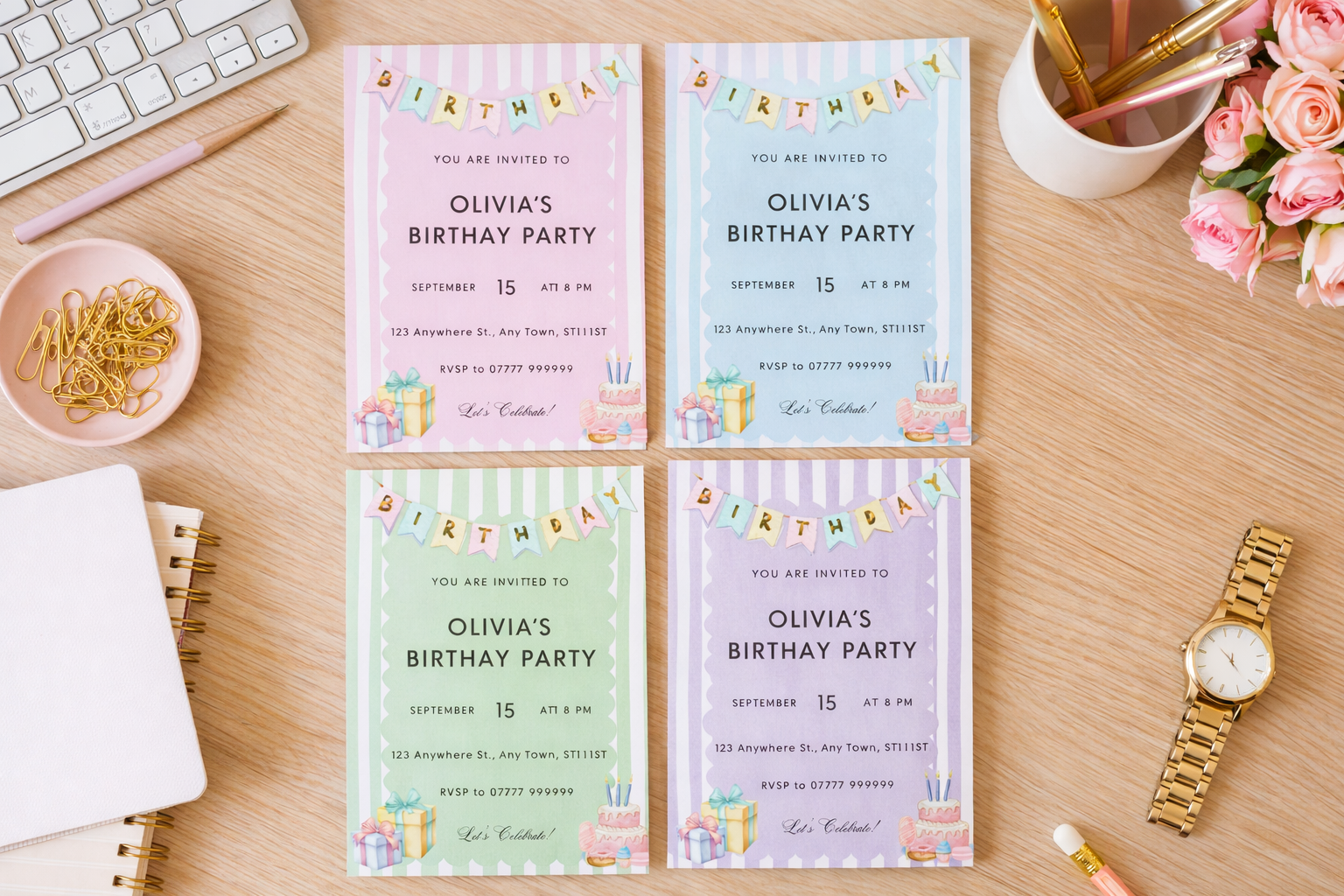 Olivia's birthday party invites displayed.png