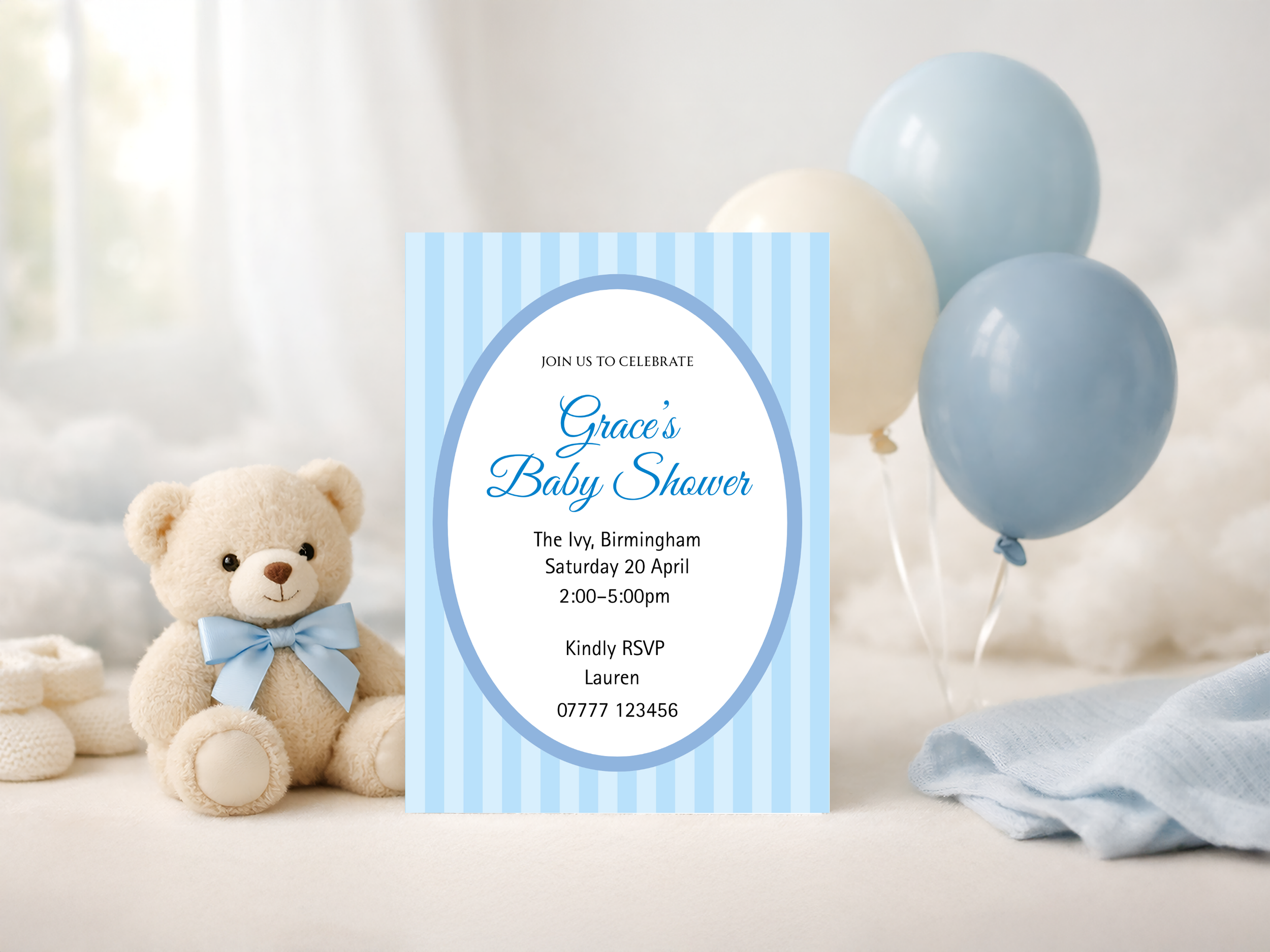Blue Stripe Baby Shower Invite
