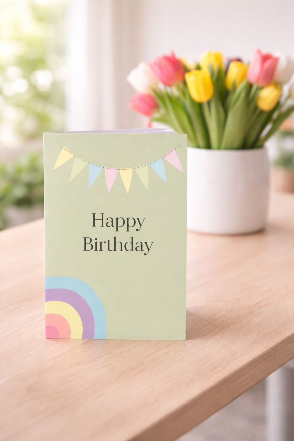 Green Bunting & Rainbow Birthday Card