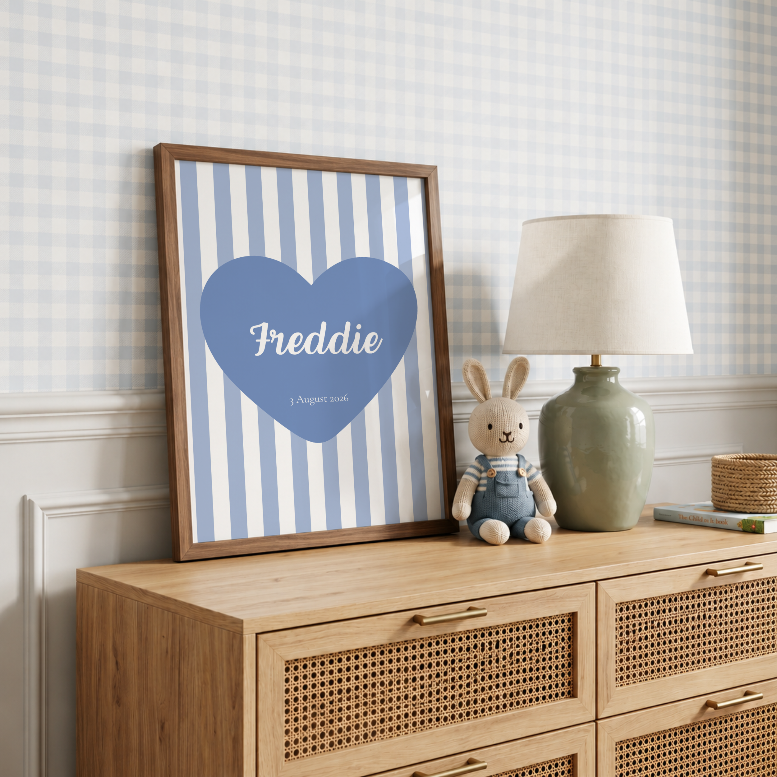 Boys Blue Stripe Nursery Name Print
