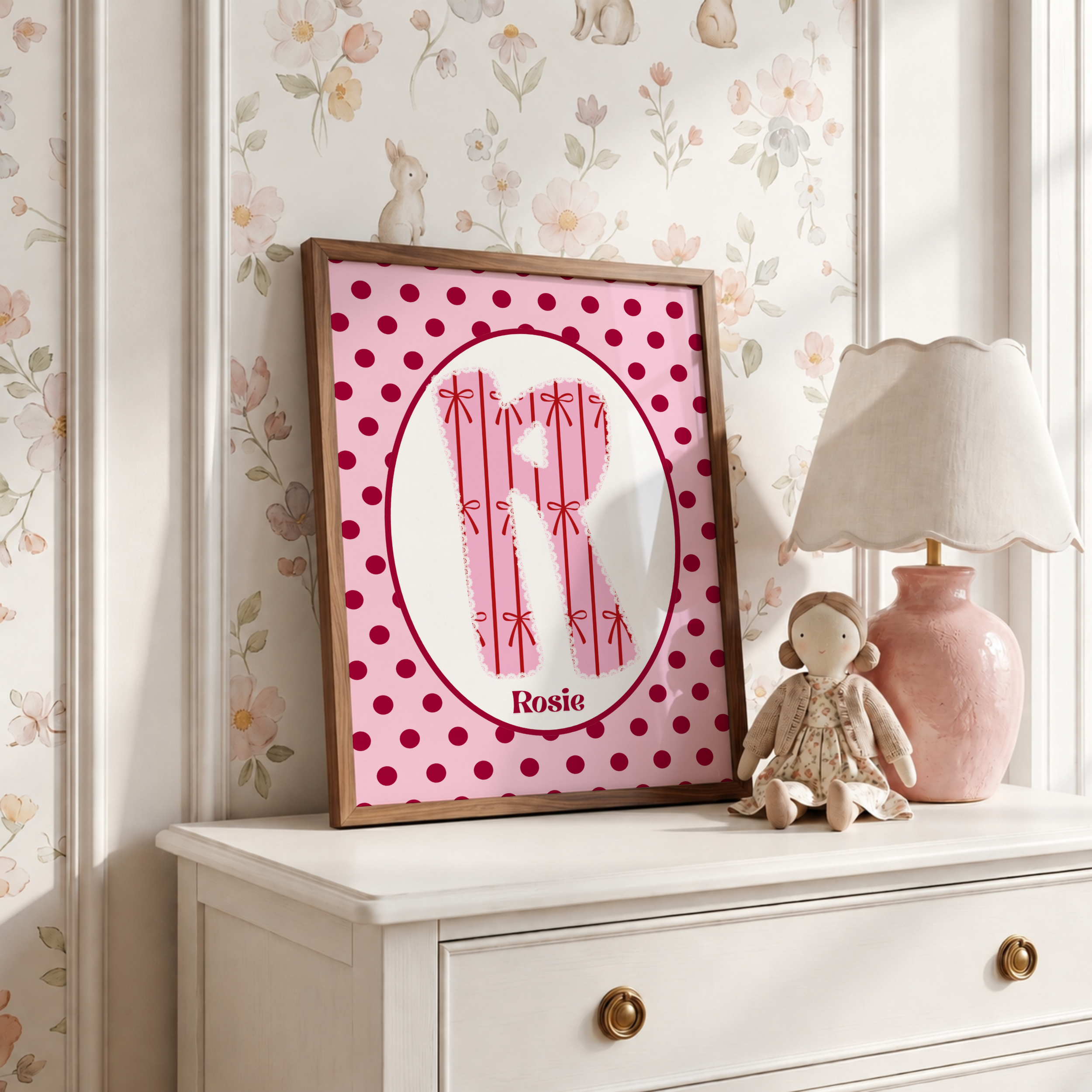 Pink & Red Polka Dot Custom Name Print