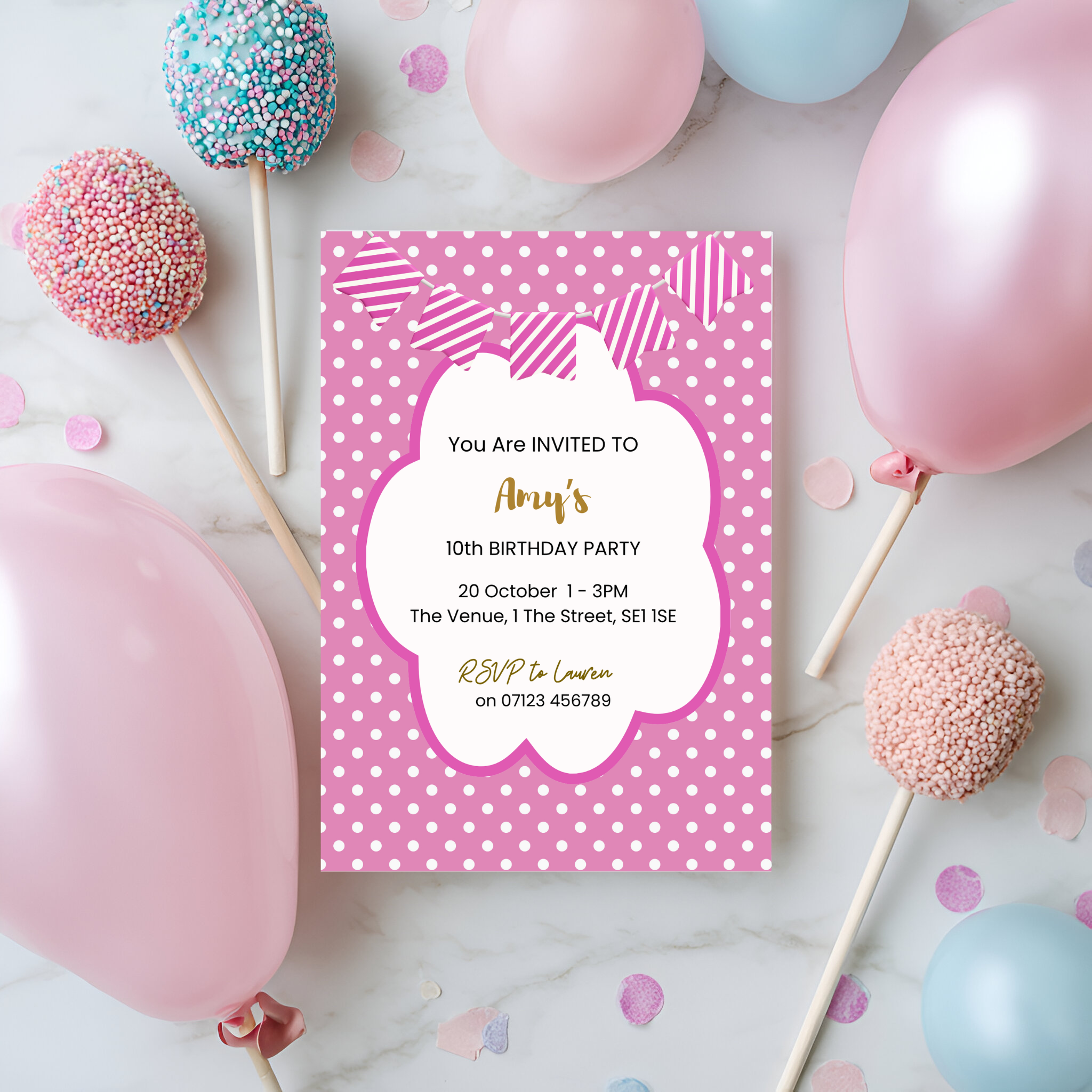 Pink Polka Dot Party Invitation