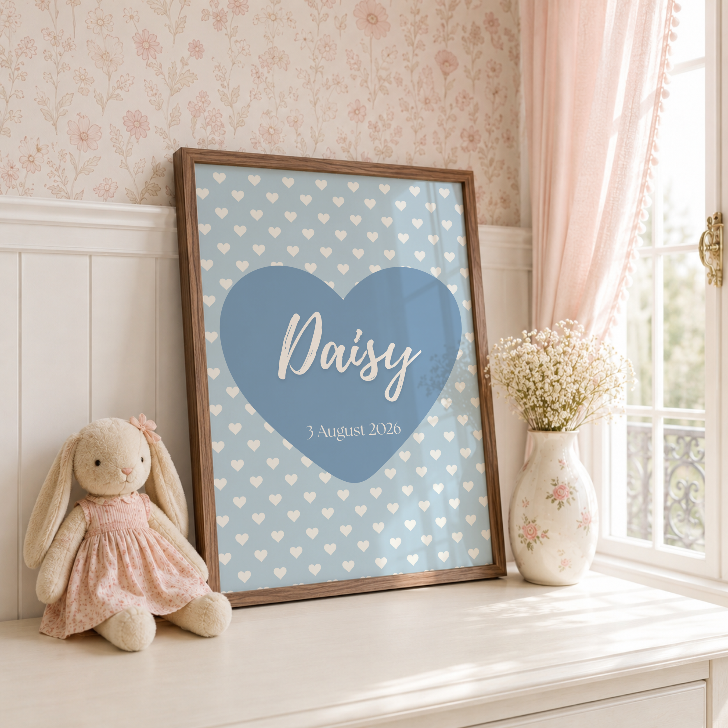 Blue Hearts Name Print