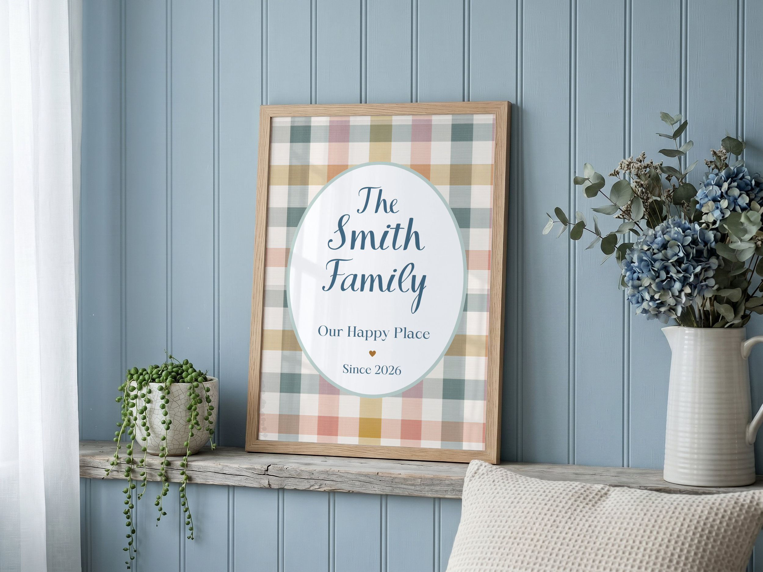 Pastel Gingham Personalised Family Name Print