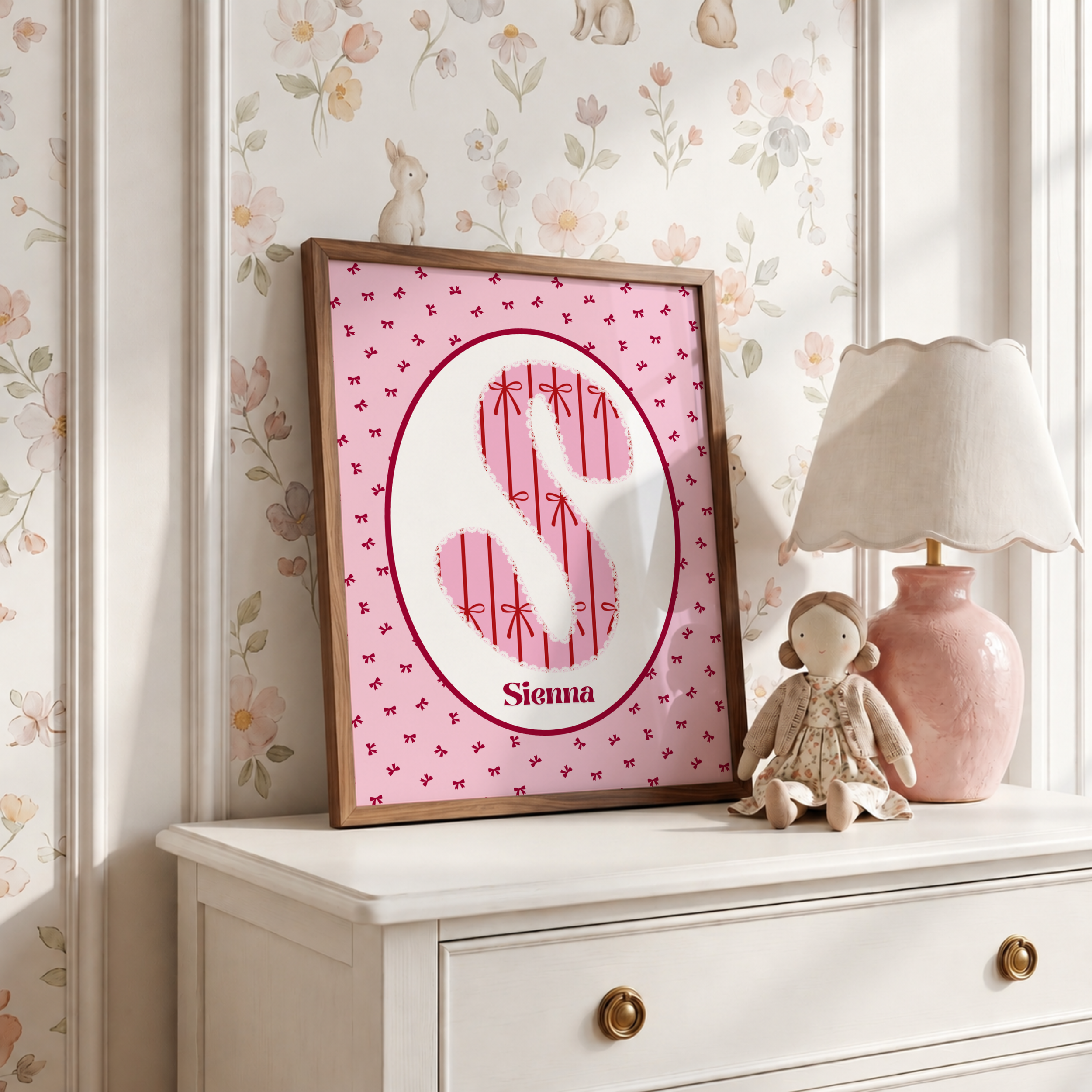 Pink & Red Bow Custom Name Print