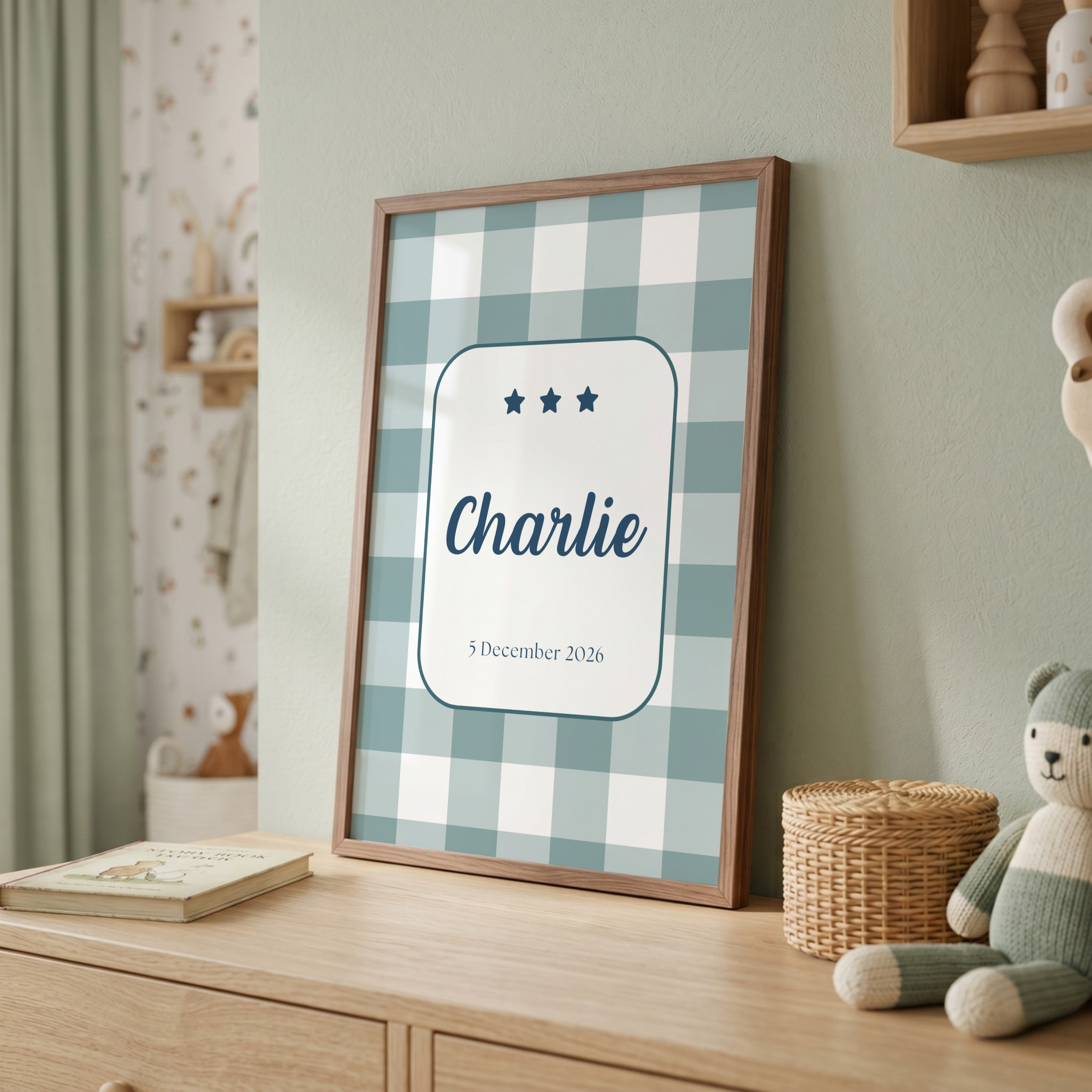 Green Gingham Nursery Wall Art