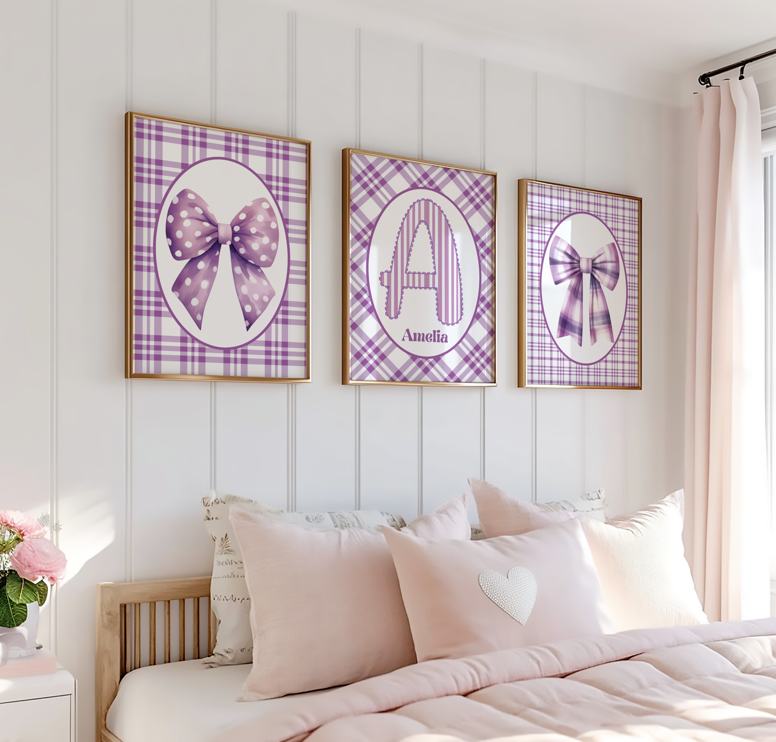 Purple Personalised Bow Print Set