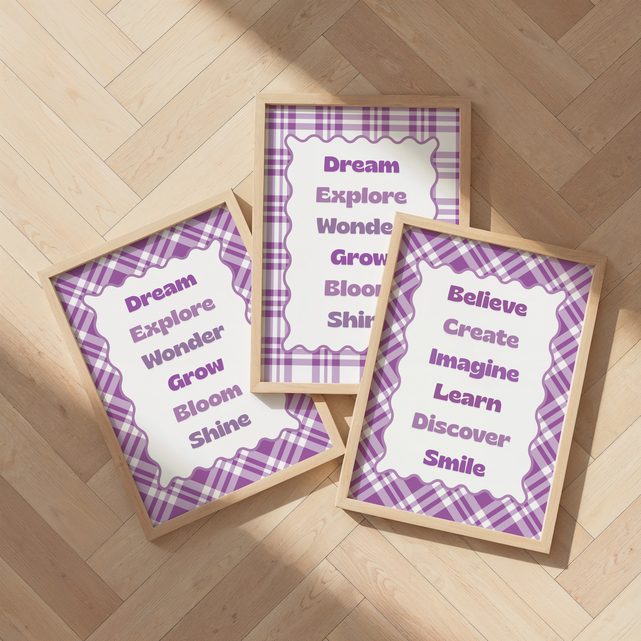 Purple Plaid Positive Words Print Set