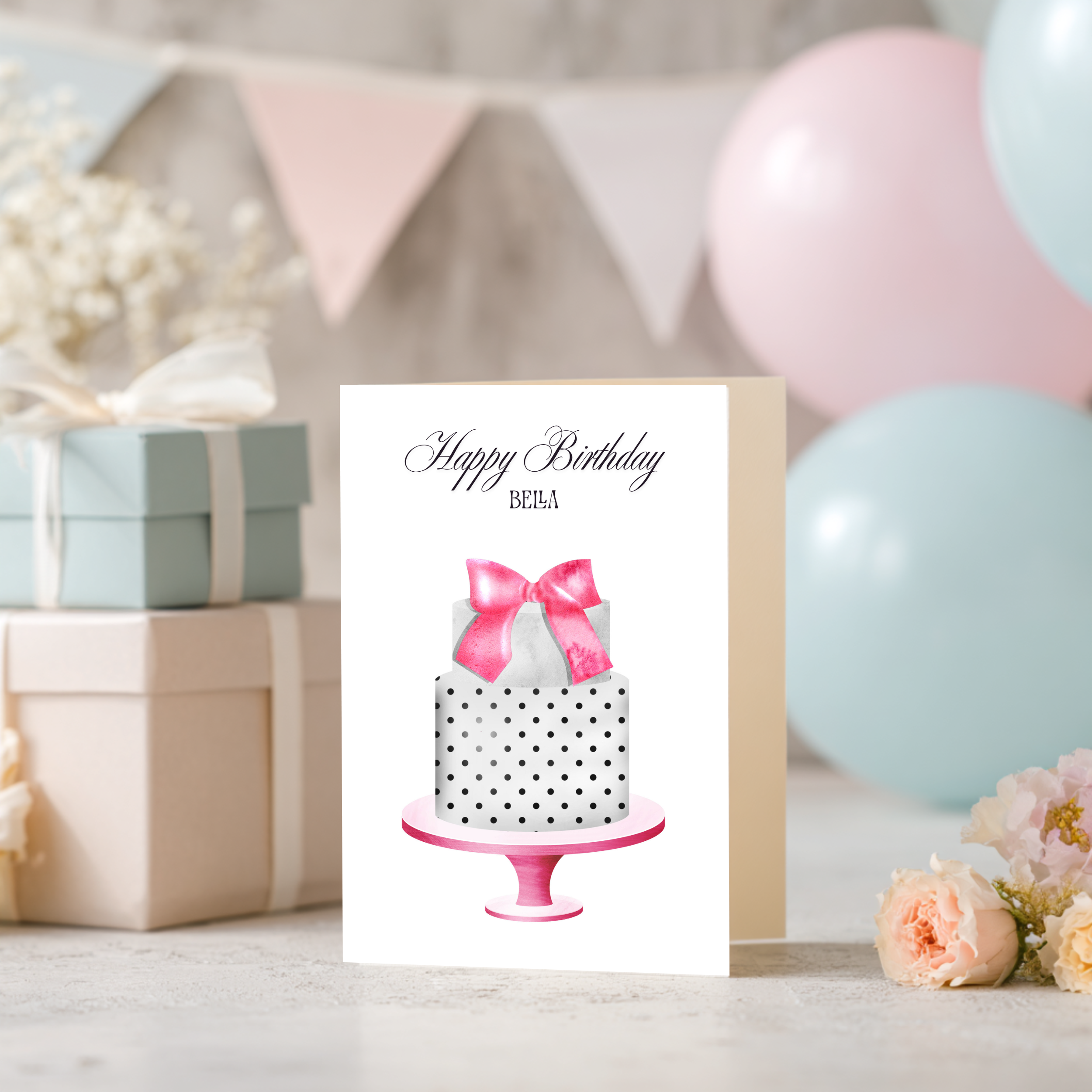 Personalised Polka Dot Cake Birthday Card