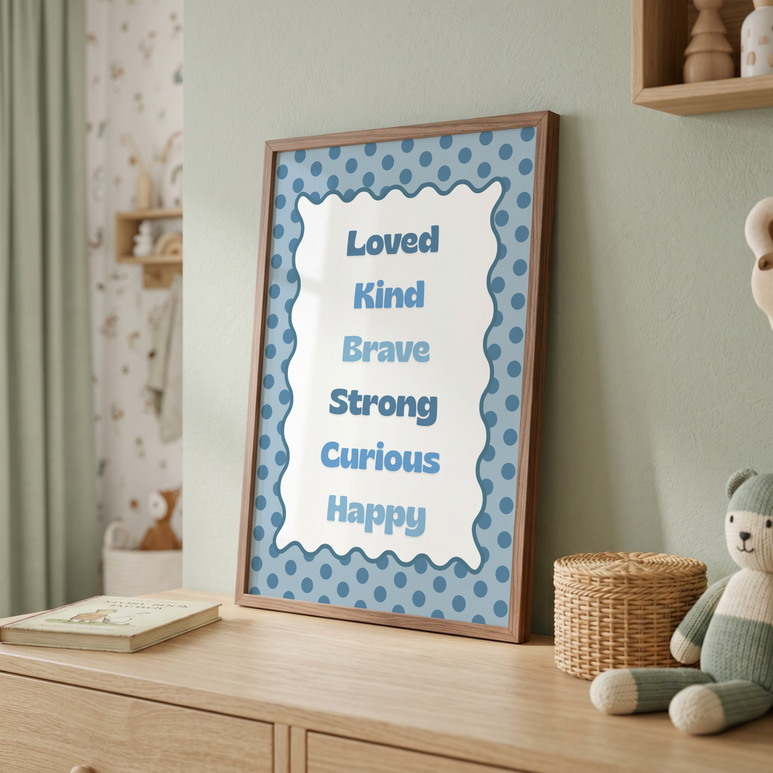 Blue Polka Dot Positivity Print