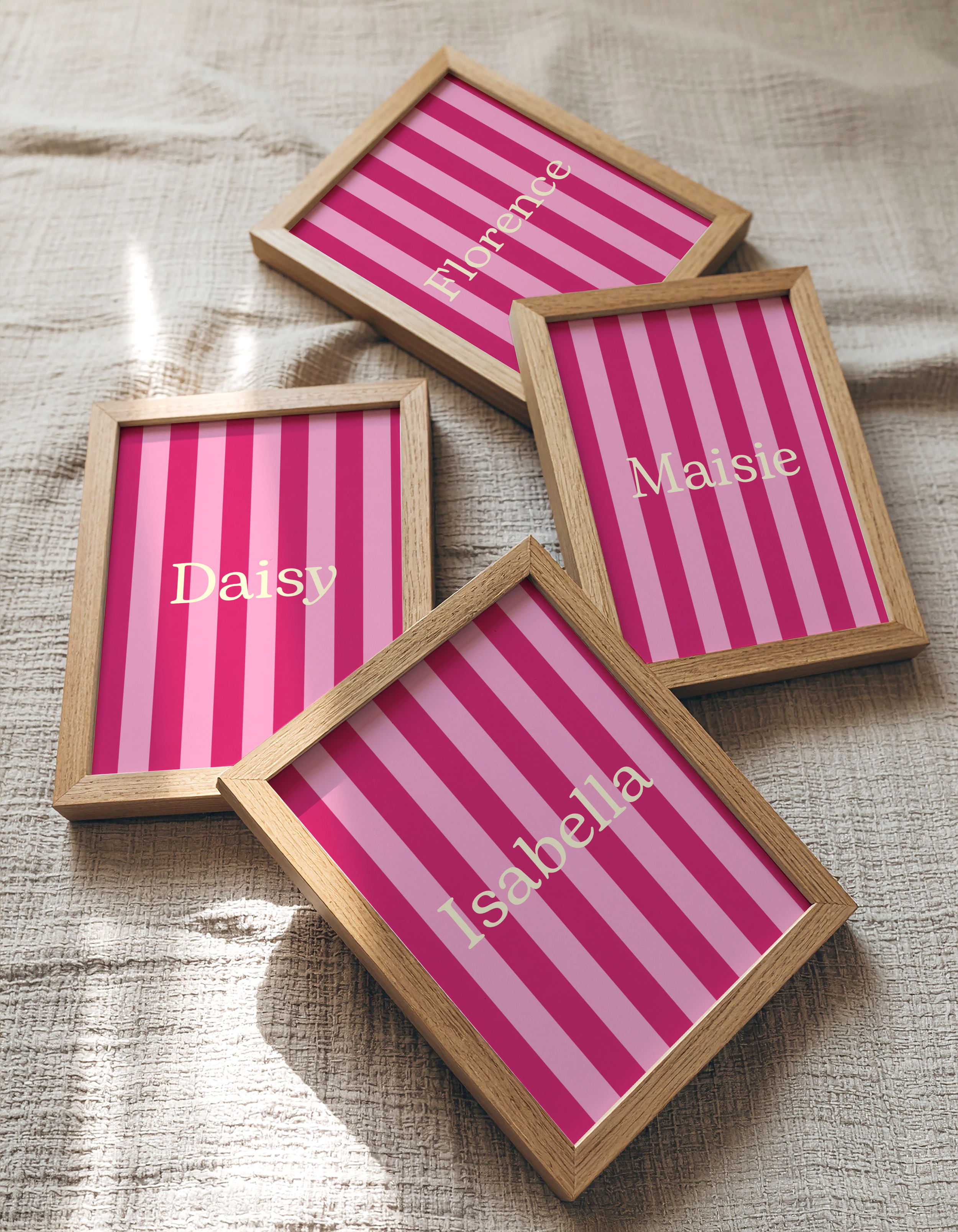 Personalised Name Print for Girls, Pink Stripe Nursery Wall Art