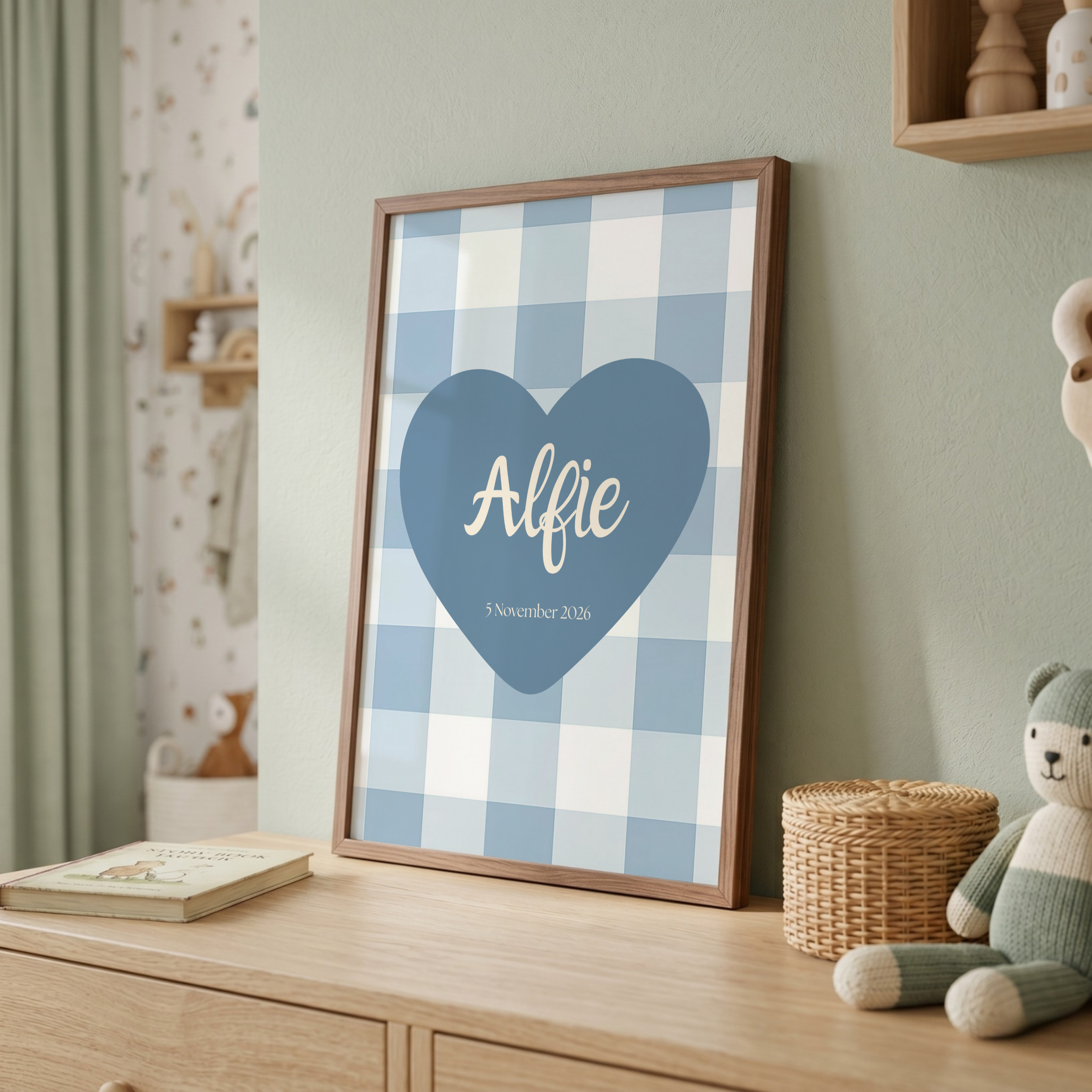 Boys Blue Gingham Nursery Print
