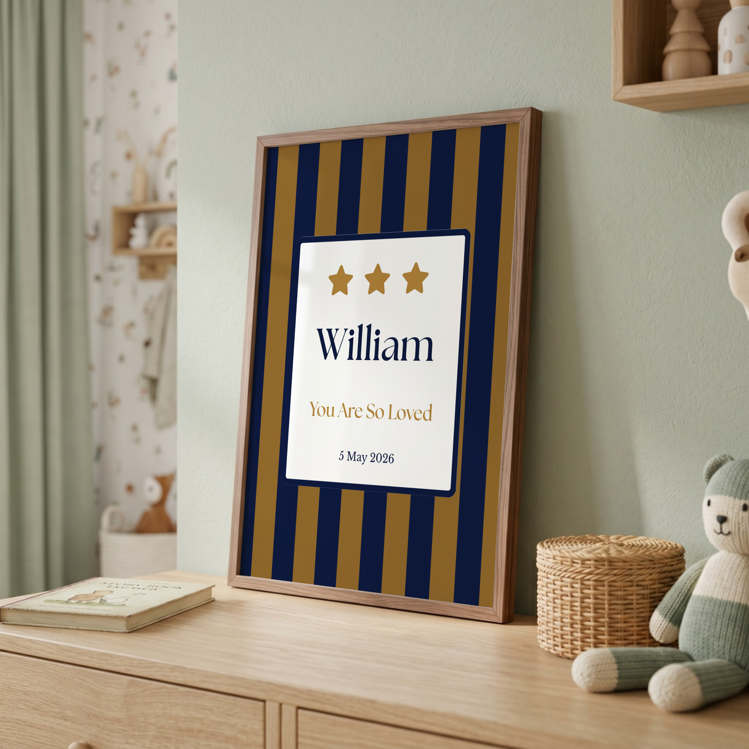 Personalised Navy & Gold Name Print