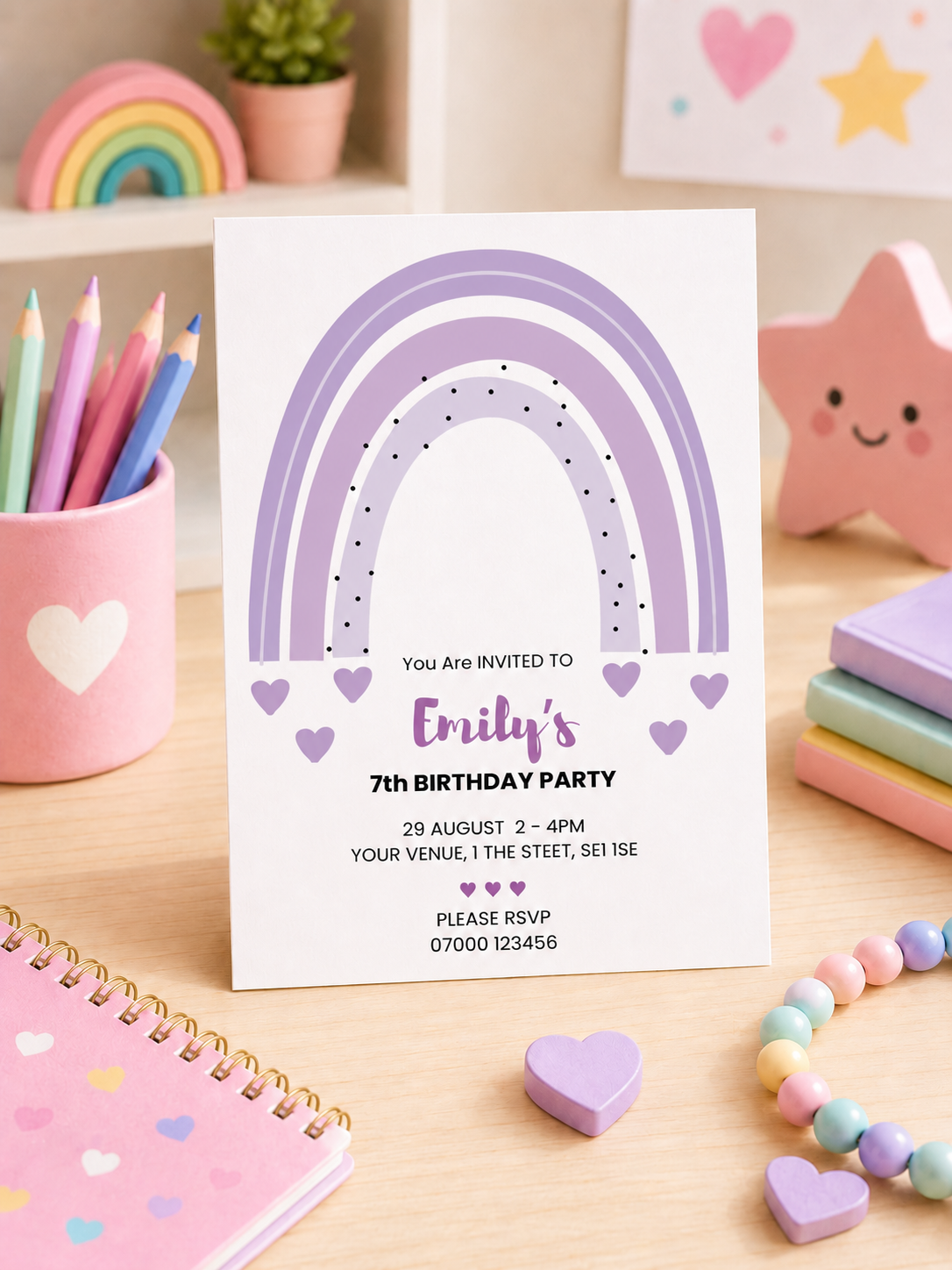 Purple Pastel Rainbow Invitation